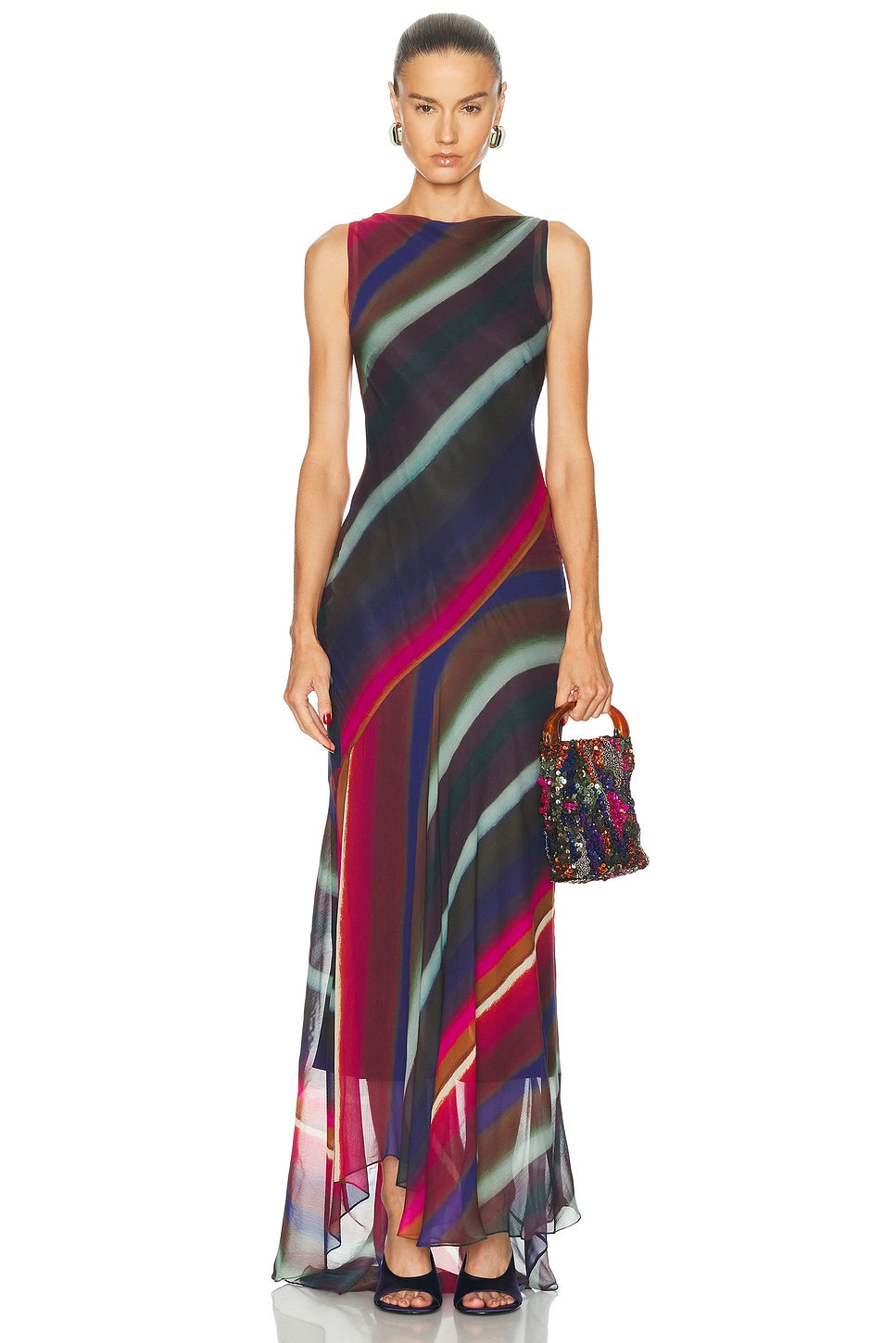 Christopher John Rogers Louie Stripe Cowl Back Bias Maxi Dress in Roux - Purple. 0 also