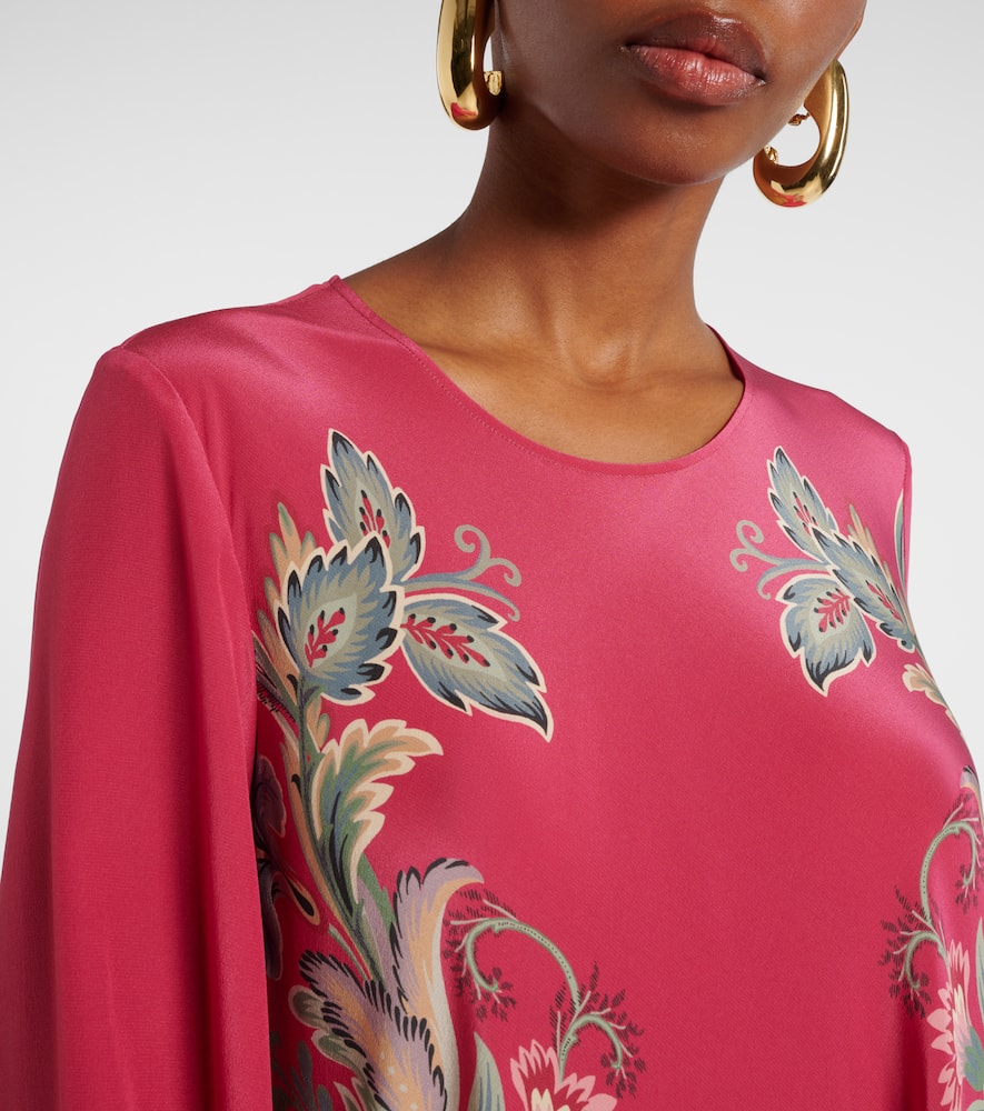 Belted printed silk maxi dress