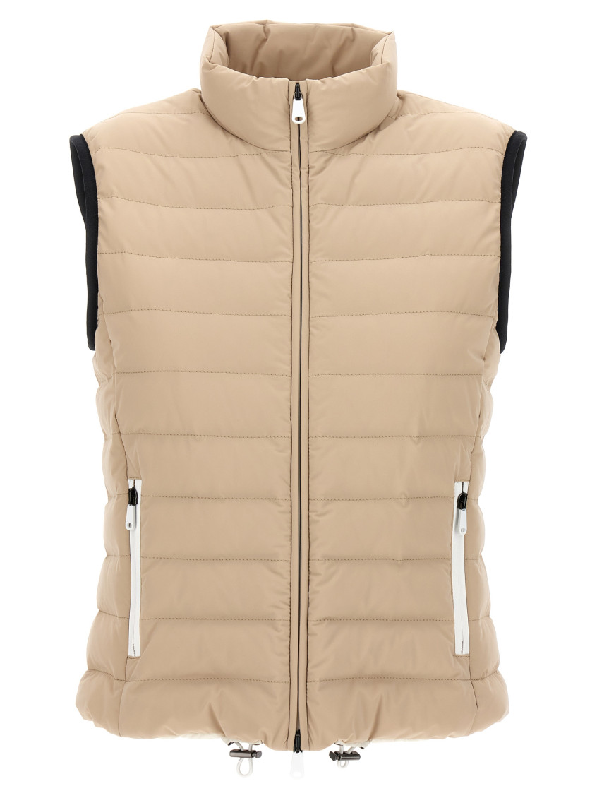 Sleeveless Down Jacket In Membraned Nylon With Monile