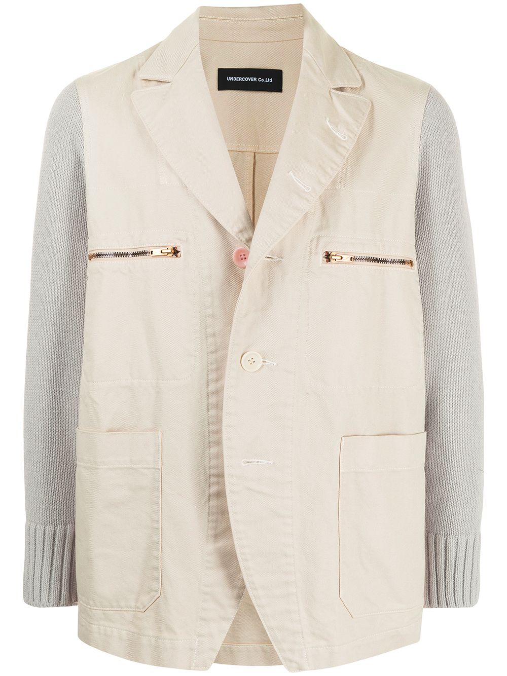 Contrasting-sleeve cotton blazer - White
