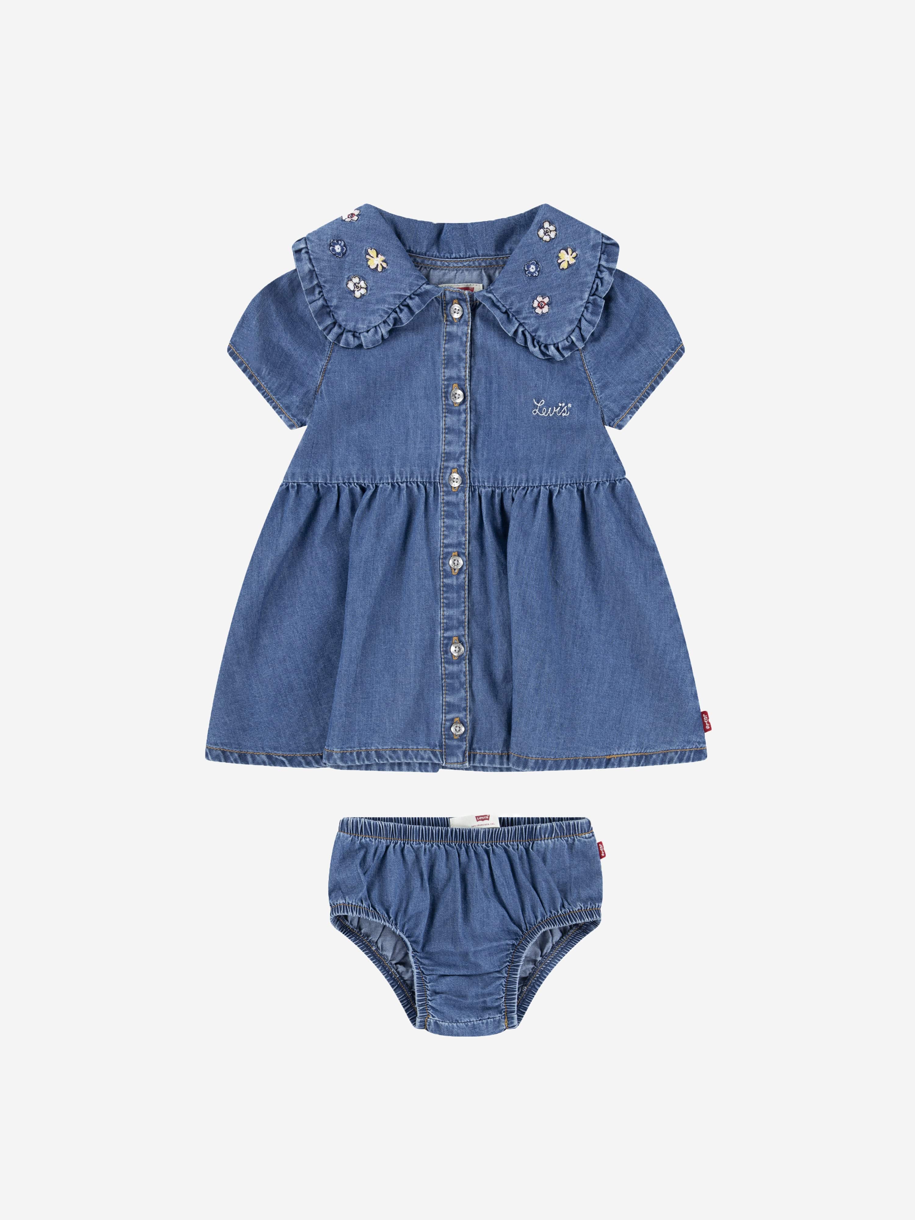 Levi's Kids Wear Baby Girls Denim Dress with Embroidered Collar in Blue 12 Mths