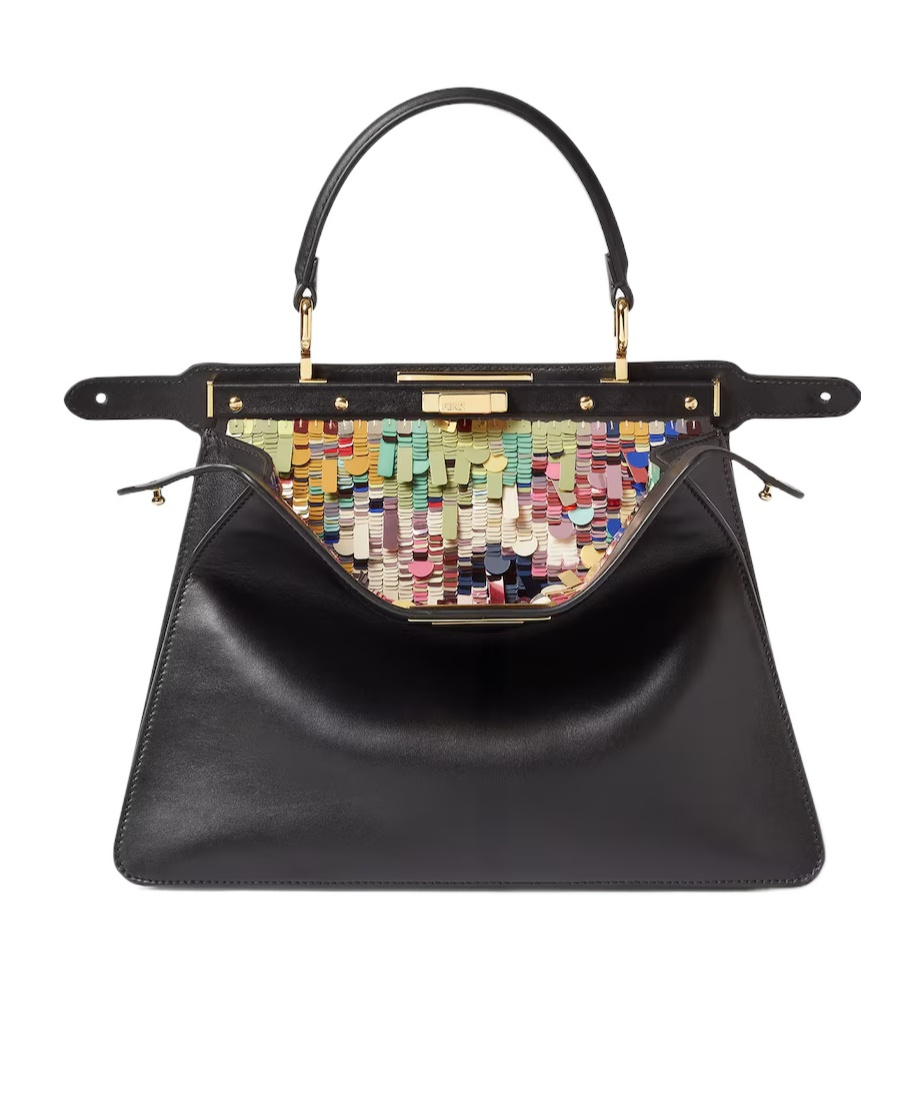Peekaboo ISeeU Medium Black leather bag with multicolored sequins