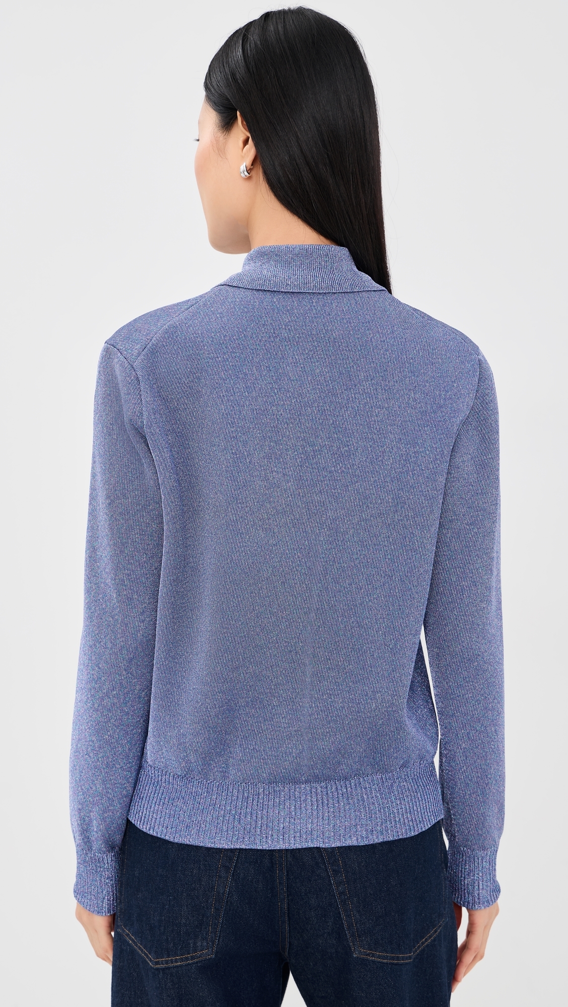 Merino Wool Backed Lurex Polo Sweater Purple