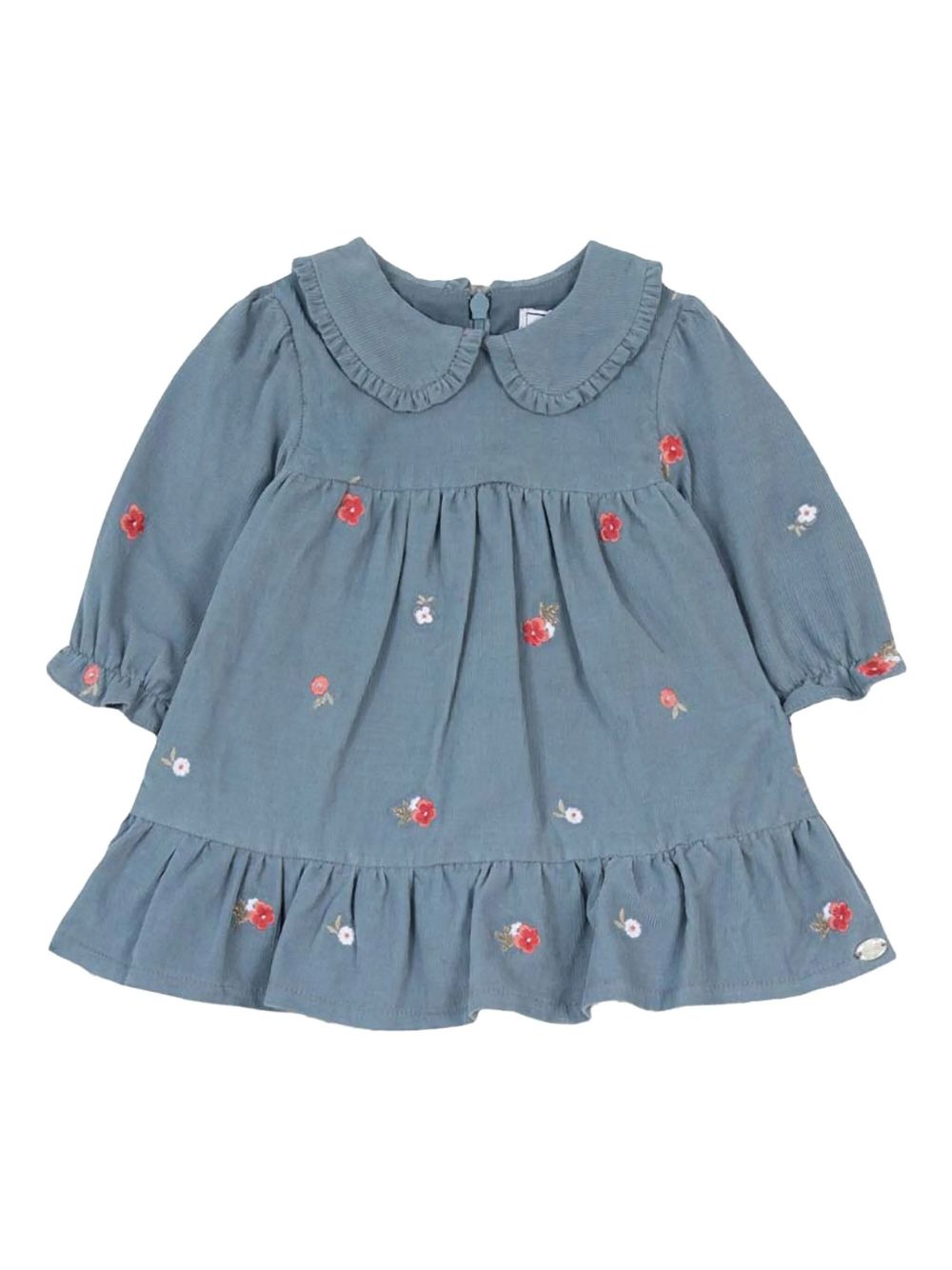 Floral-embroidery dress - Blue