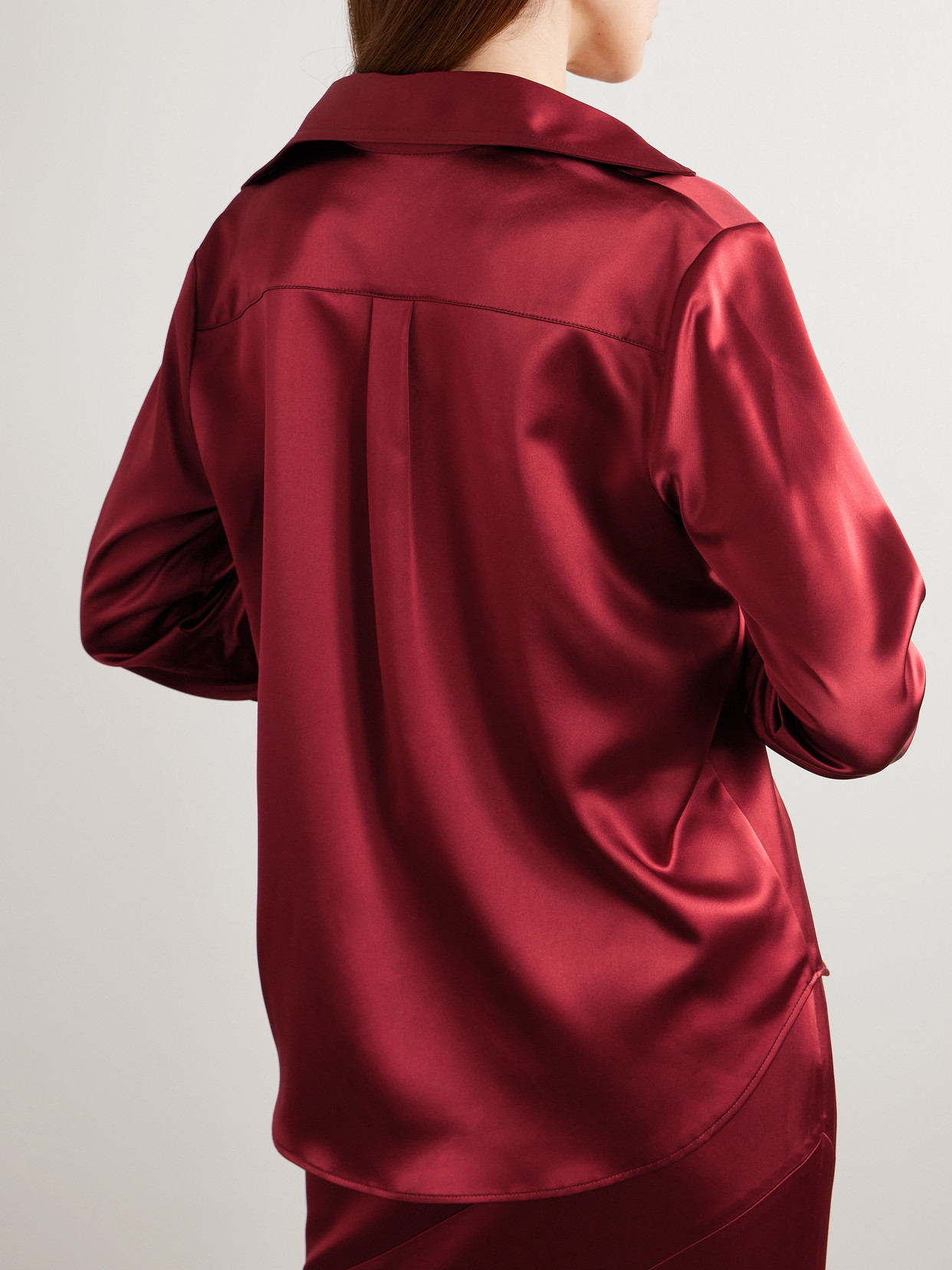 Violi Button-embellished Satin Shirt - Burgundy