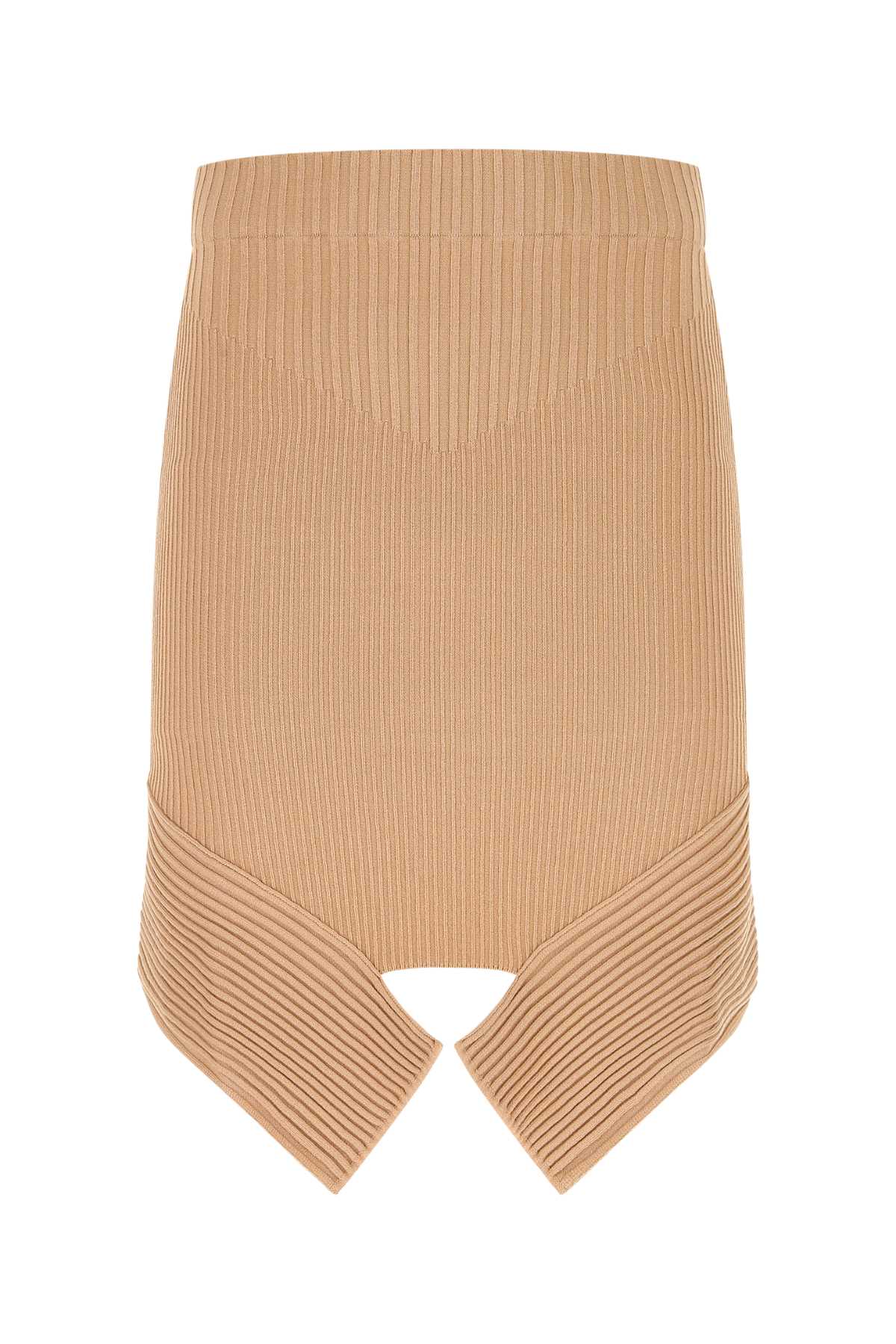 Ribbed Viscose Blend Skirt — Beige