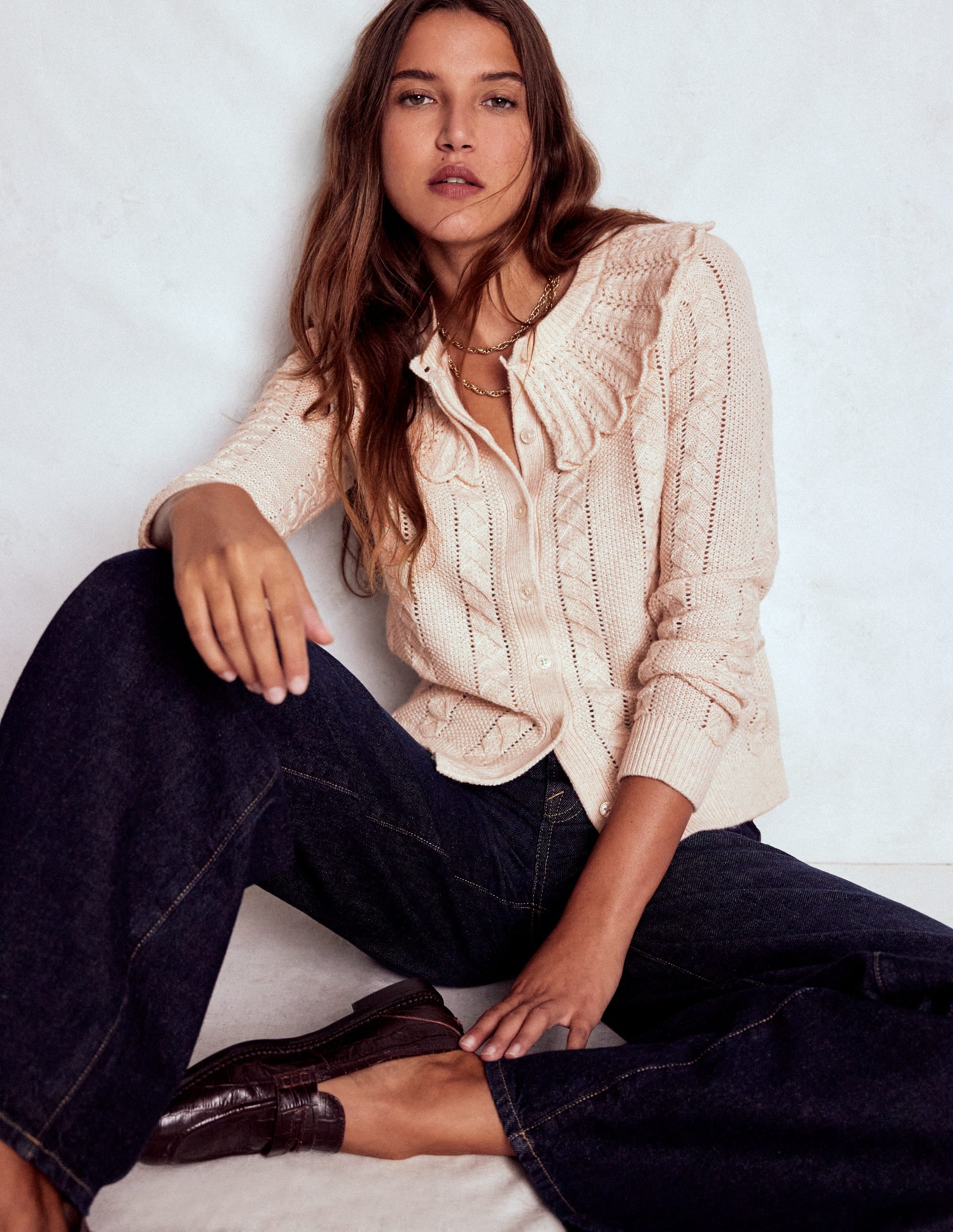 Scallop Collar Cardigan Warm Ivory Melange