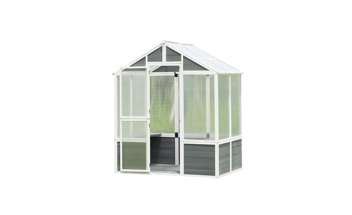 Wooden Polycarbonate Walk-in Greenhouse Outdoor Garden Shed for Plants, Patio & Backyard - White