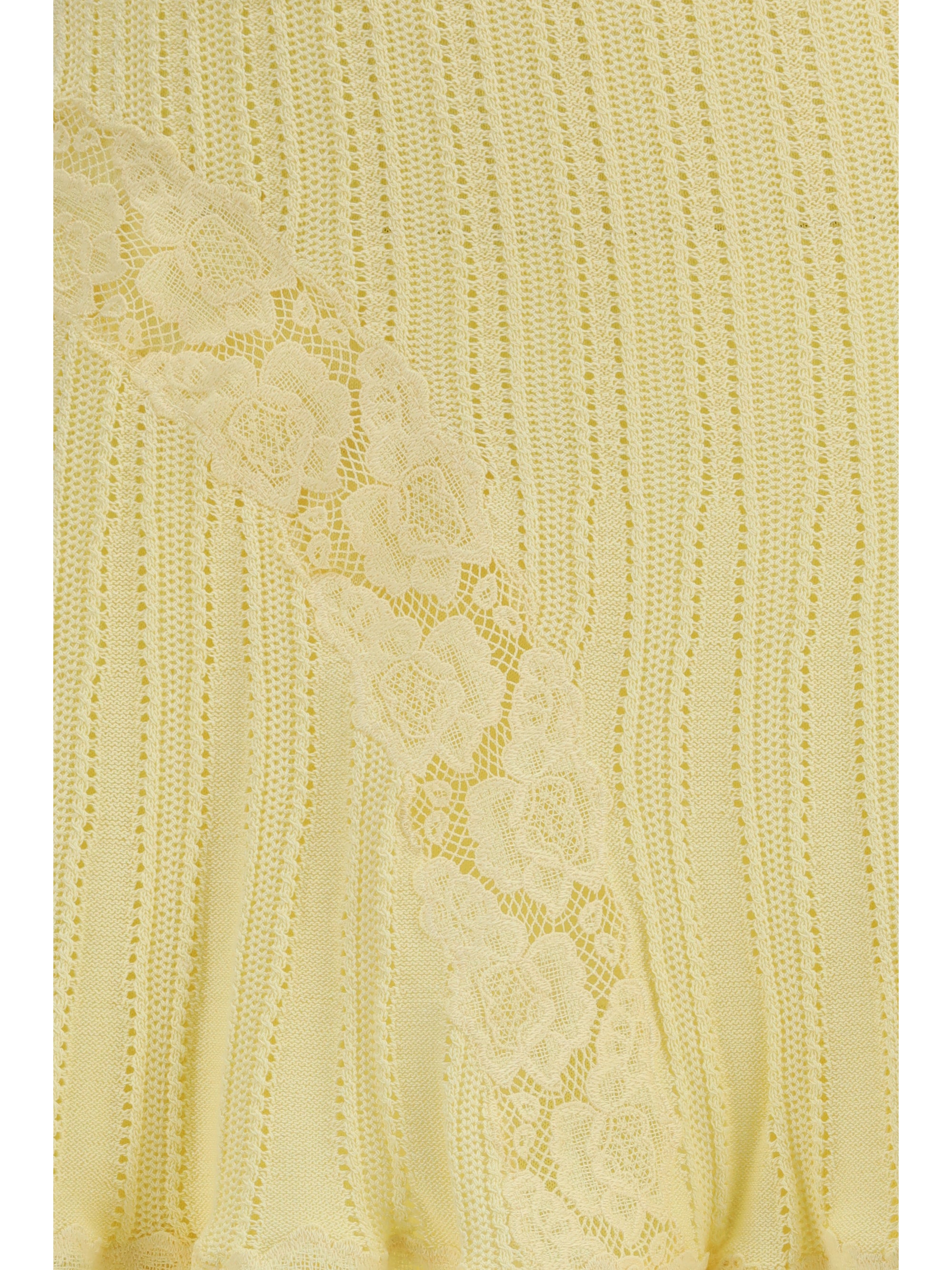 Pointelle Knit Lace-Trimmed Mini Skirt — Yellow