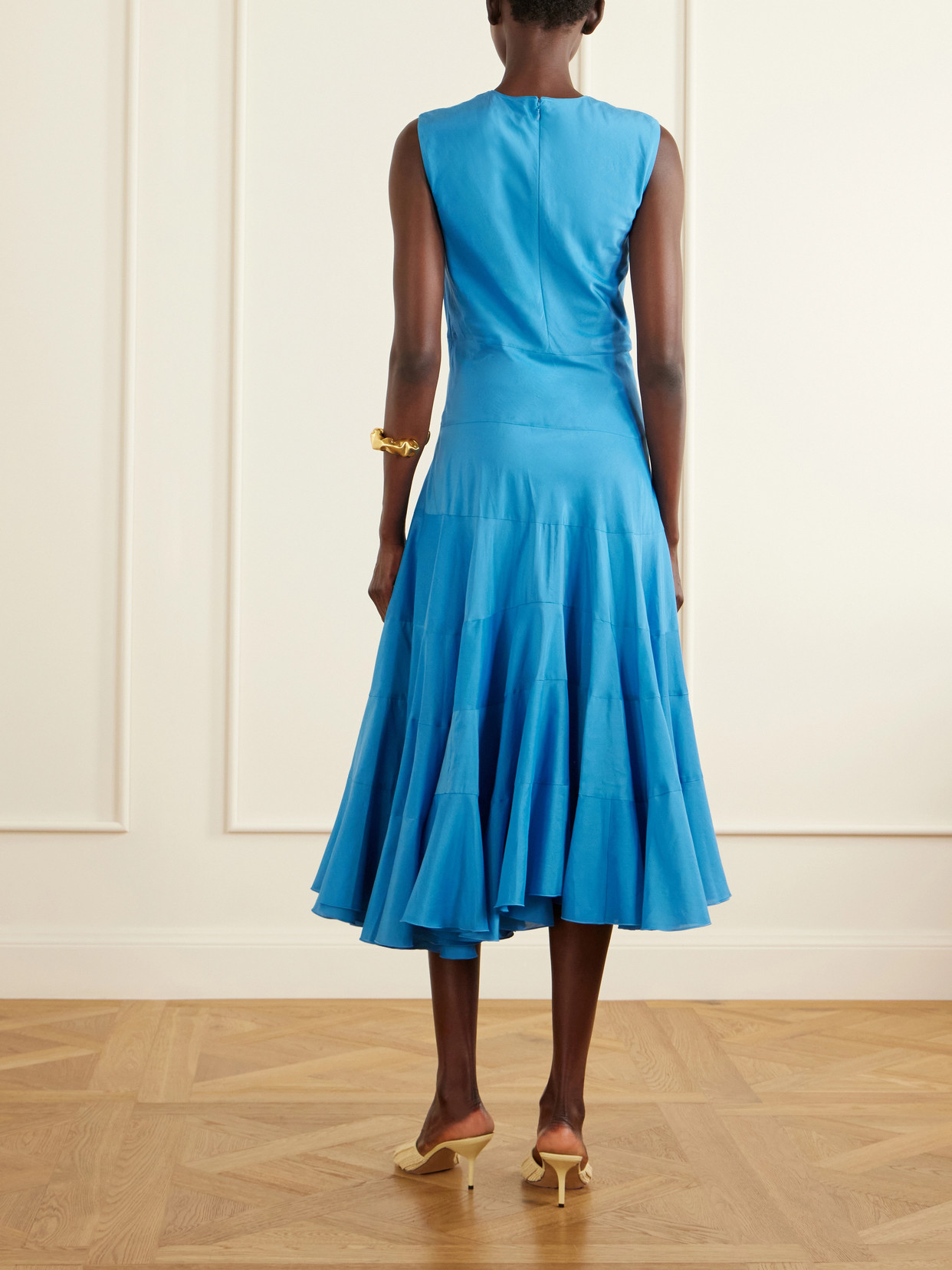 Flared Cotton And Silk-blend Voile Midi Dress - Blue