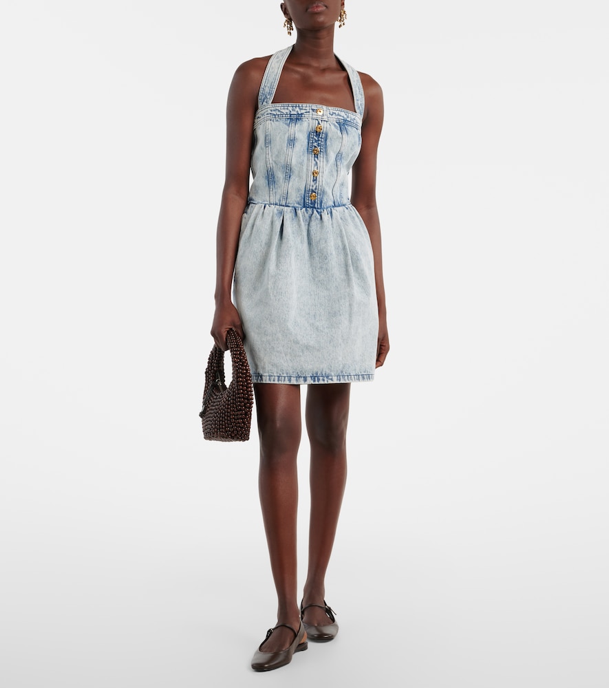 Halterneck denim minidress