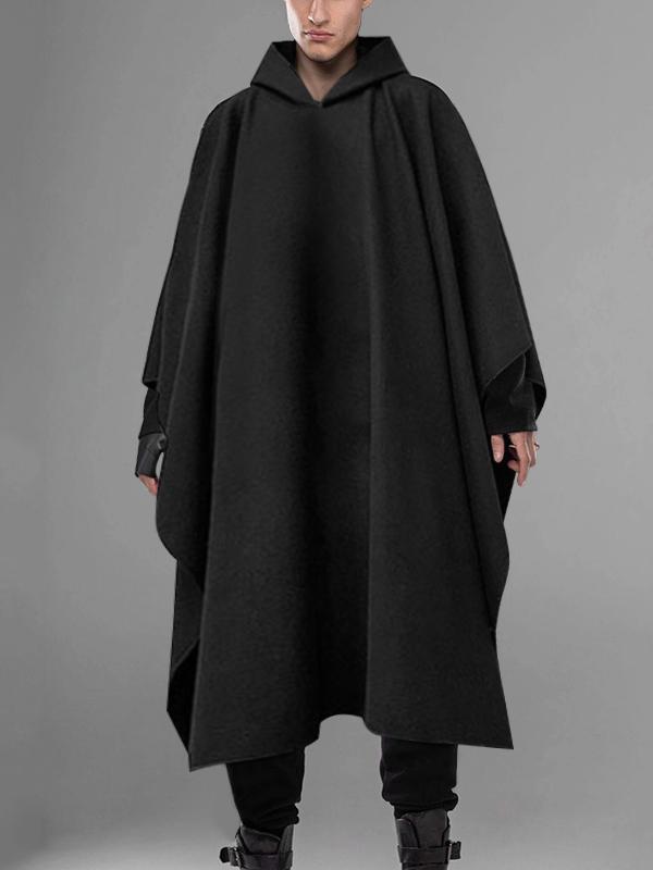 Mens Gothic Baggy Hooded Poncho Long Cloak SKUF51096 - Black / S