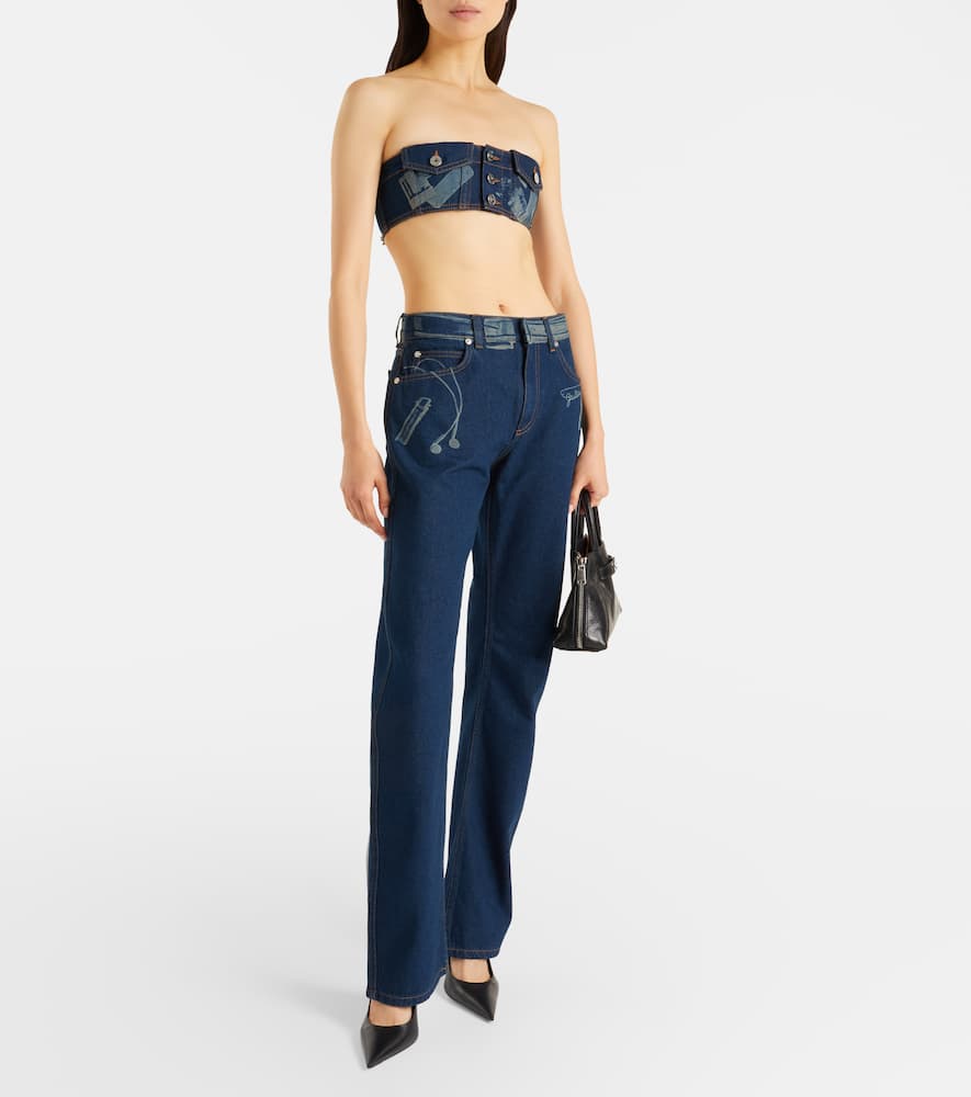 Printed mid-rise wide-leg jeans