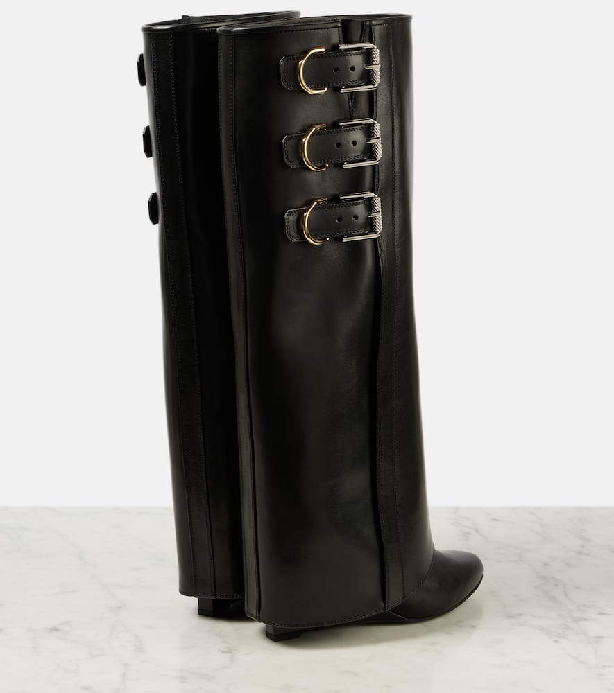 Embellished leather knee-high boots