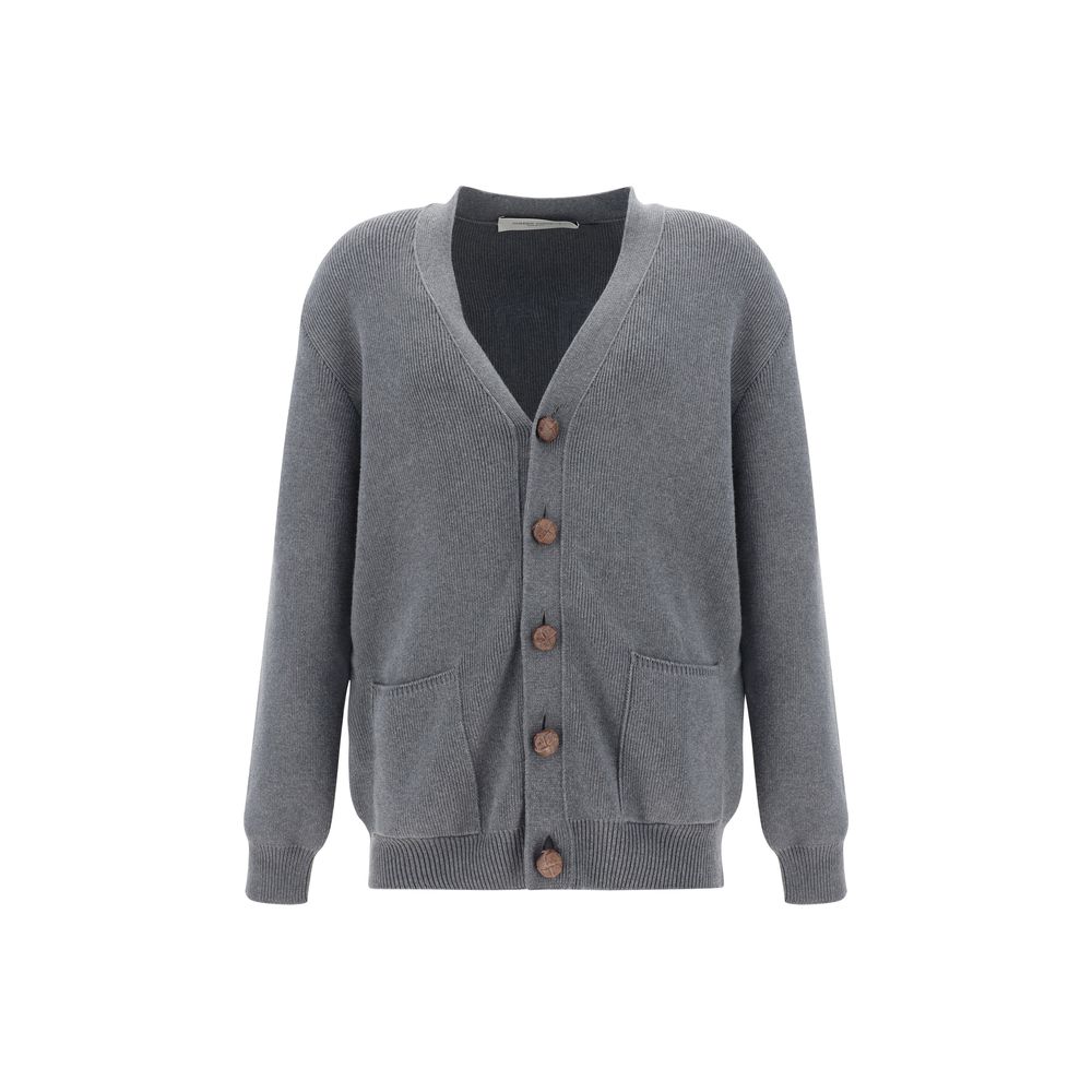 Cotton V-Neck Cardigan — Gray