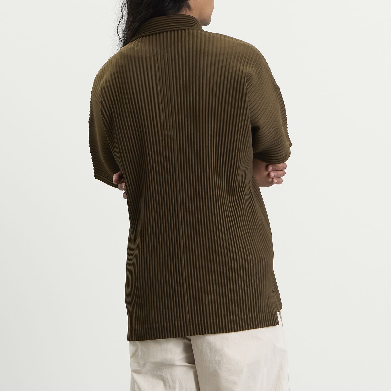 Men's Pleat Short Sleeve Shirt Genova Metal Ocher