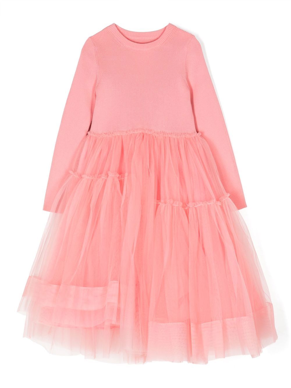 Knit mesh patched dress - Pink