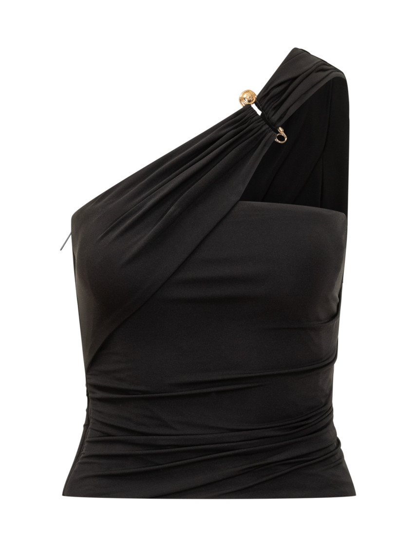 Black Solid One Shoulder Top