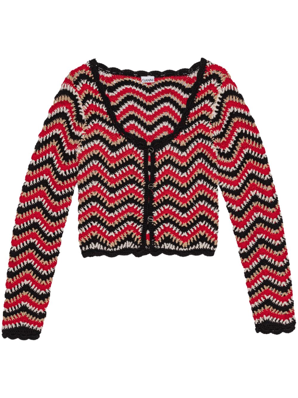 Cropped organic-cotton crochet cardigan - Red