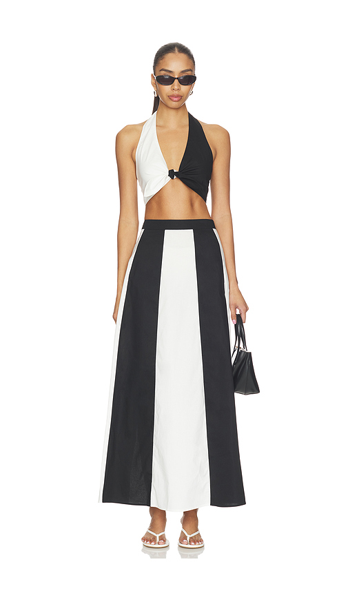 ADRIANA DEGREAS Solid Giardino Top & Skirt Set in Black,White. S. Also in