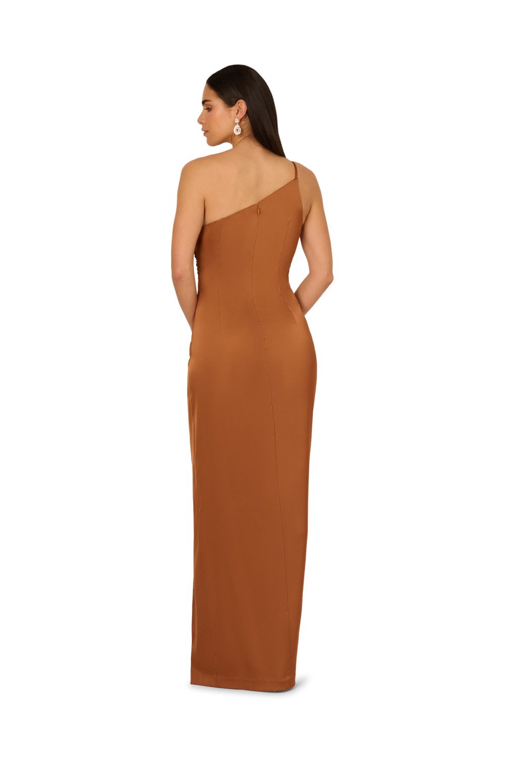 Adrianna Papell Womens Stretch Satin Long Dress - Brown