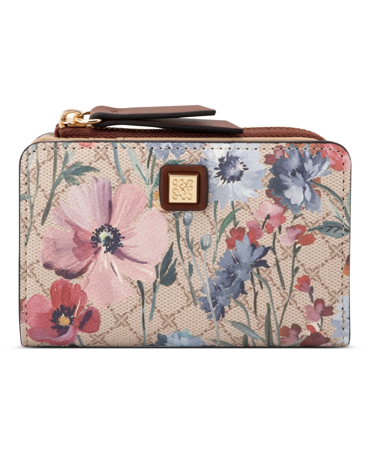 Khora Mini Zipper Card Case - Floral Logo Chestnut