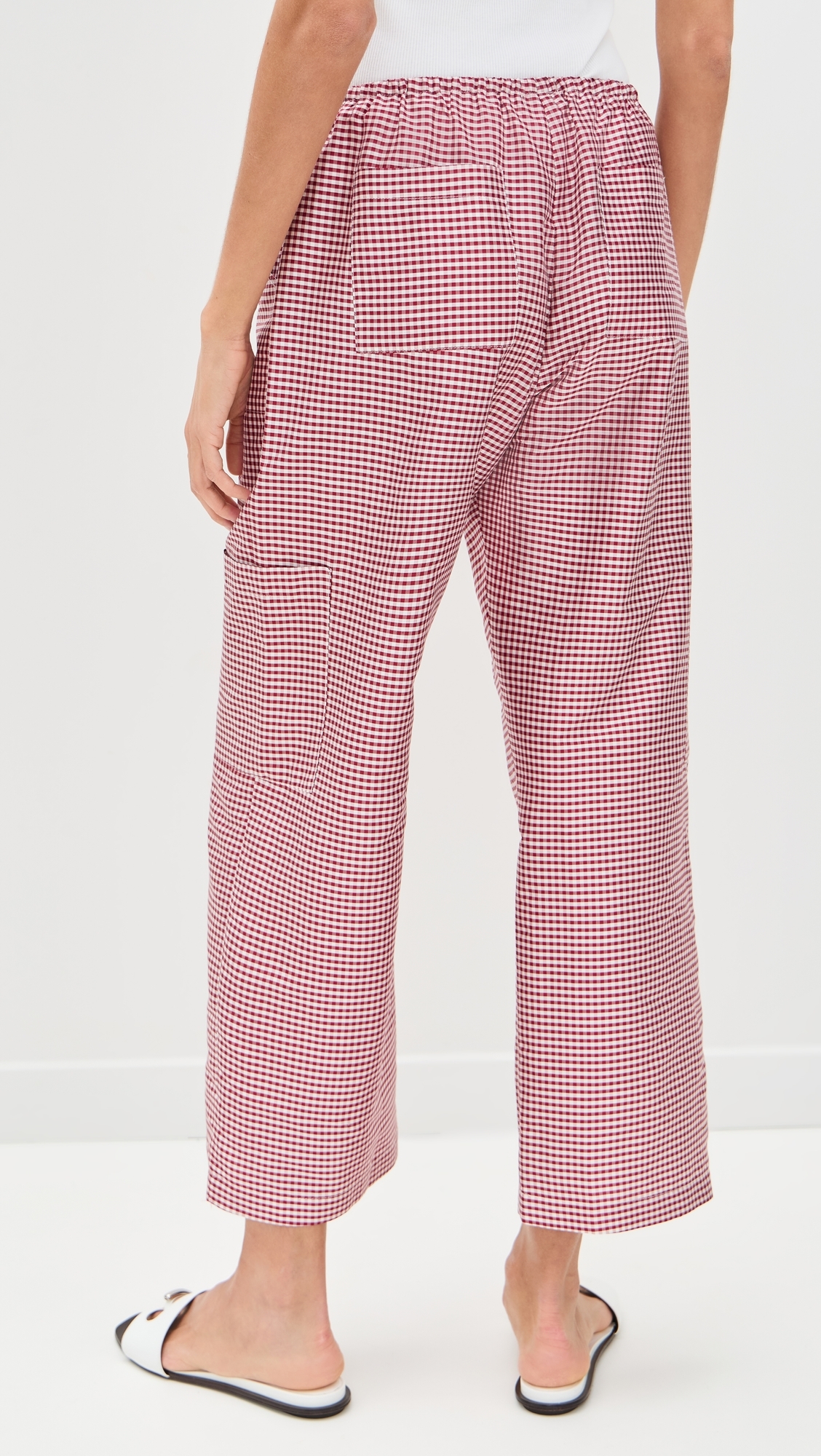 DONNI. The Taffeta Gingham Drawstring Cargo Pants Bell Pepper