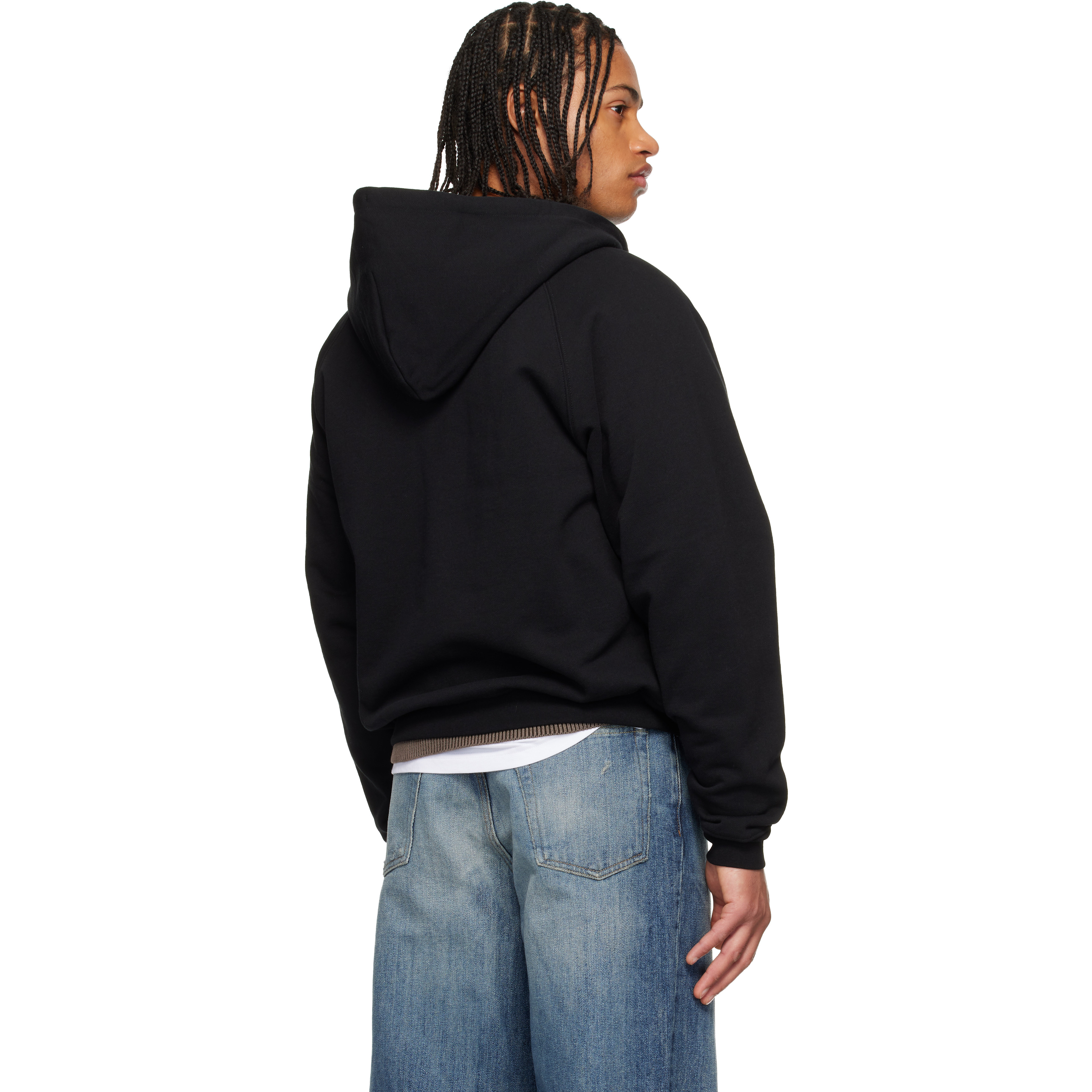 Black Cursive Small Logo Zip Hoodie