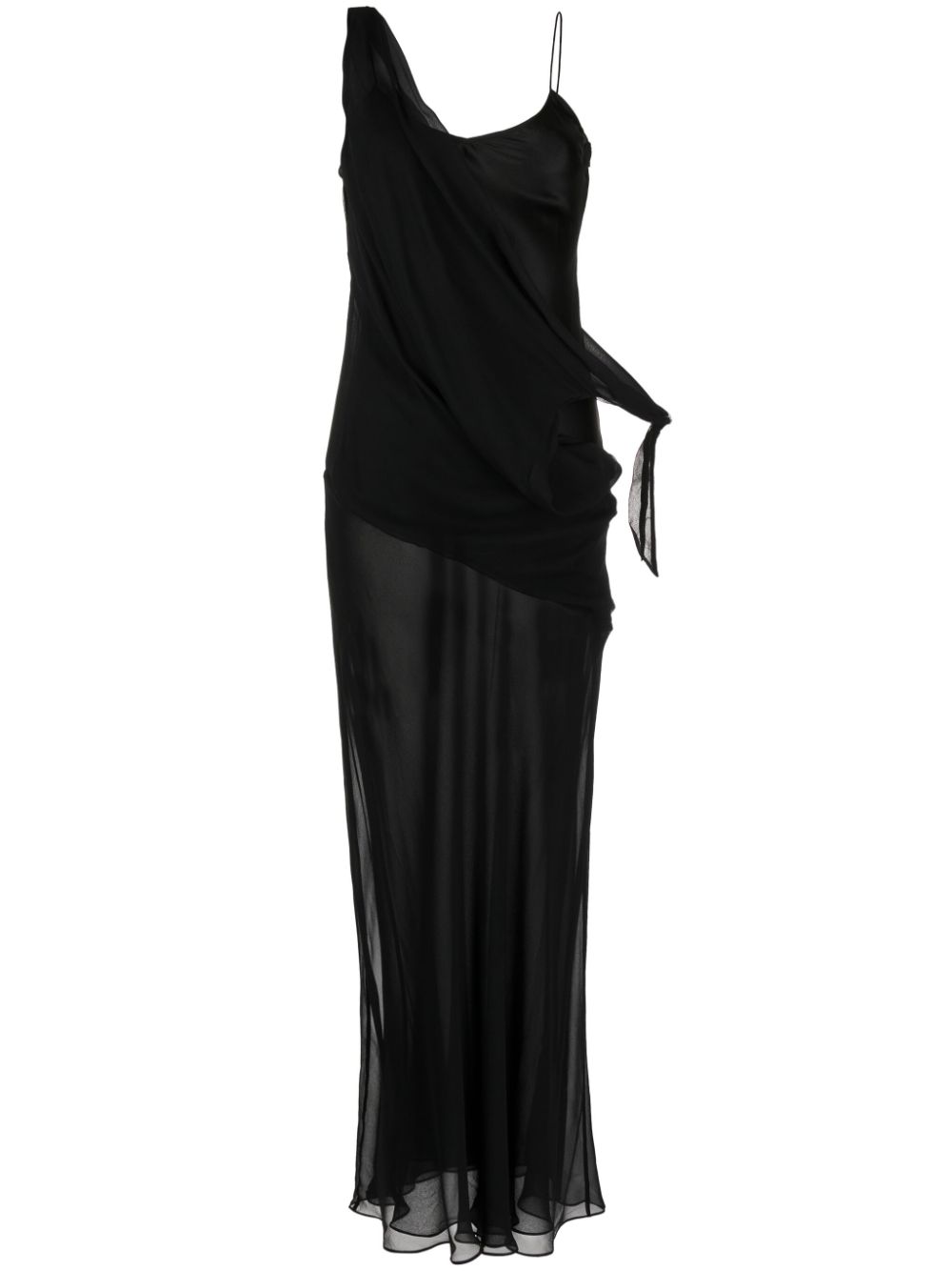 Drifted layered silk-georgette dress - Black