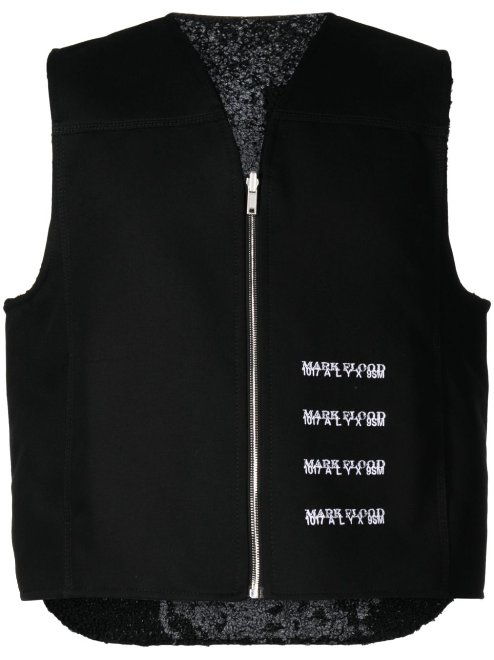 Slogan-pattern embroidered vest - Black