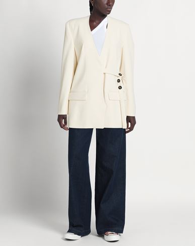 Woman Blazer Cream Size 12 Polyester, Elastane