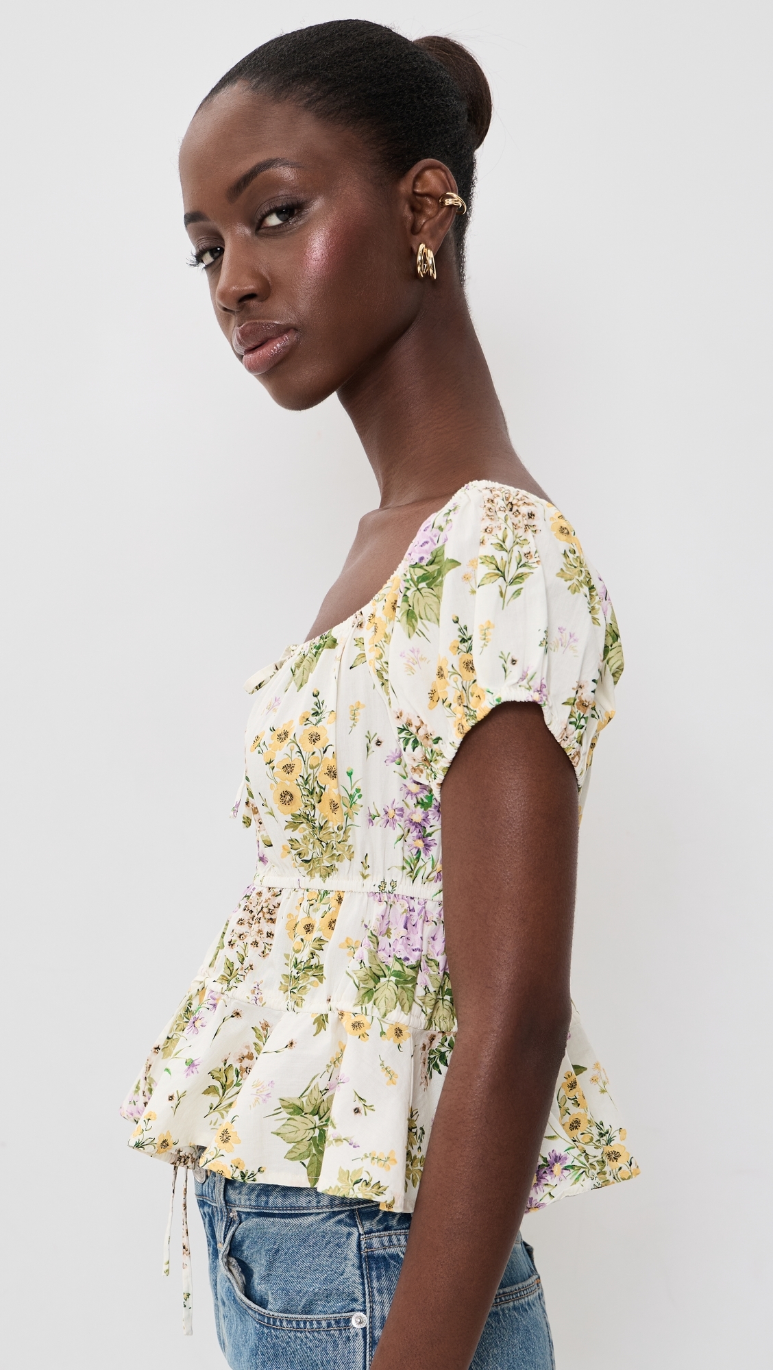 The Iris Top Small Botanical Ivory Lavender