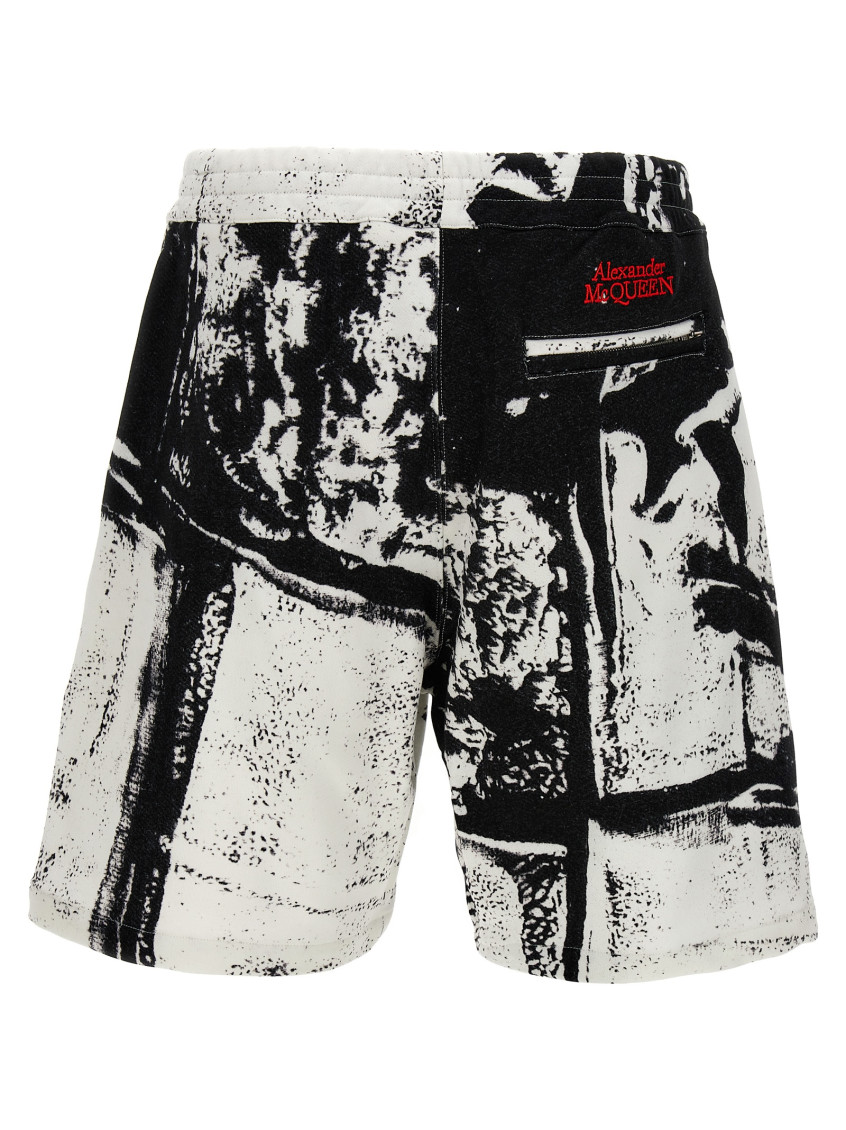 -All Over Print Bermuda Shorts Bermuda, Short Bianco/Nero-Uomo