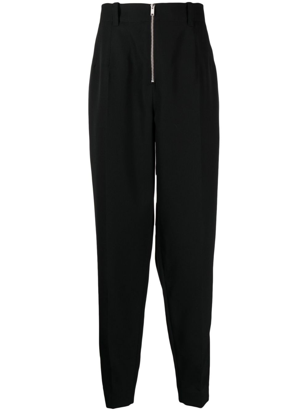 Zip-fastening wool tapered trousers - Black