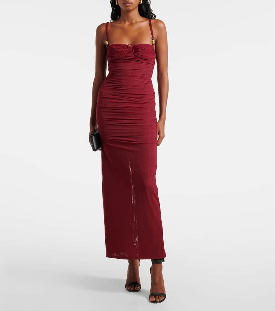 Toni ruched mesh maxi dress