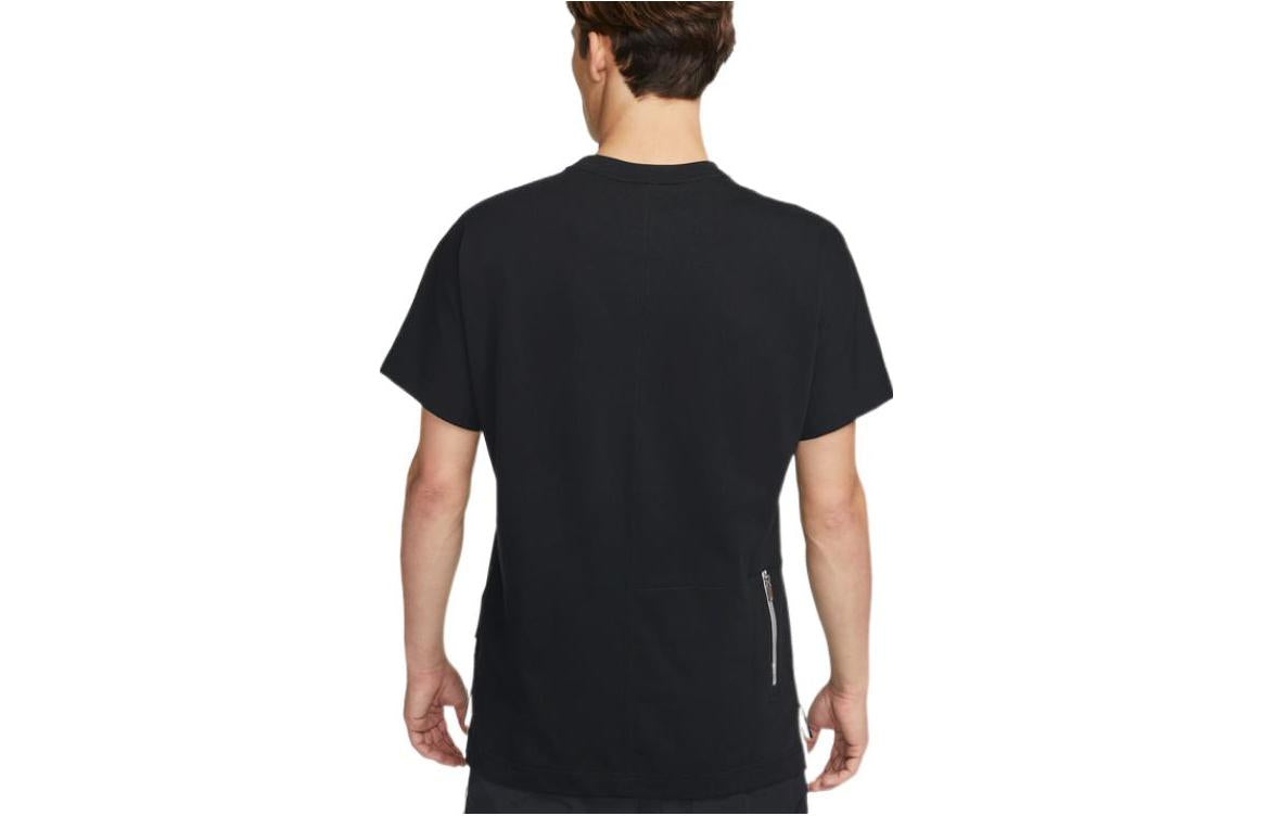 Men's Solid Color Logo Round Neck Pullover Short Sleeve Black T-Shirt