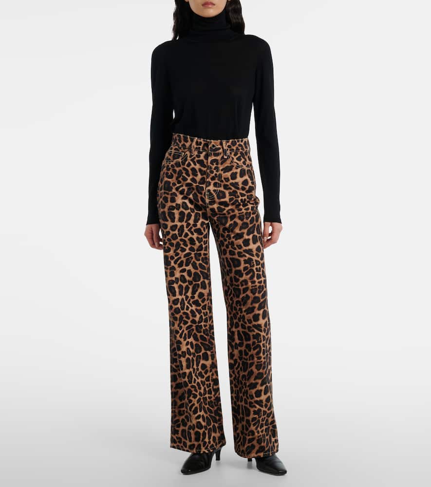 Leopard-print high-rise wide-leg pants