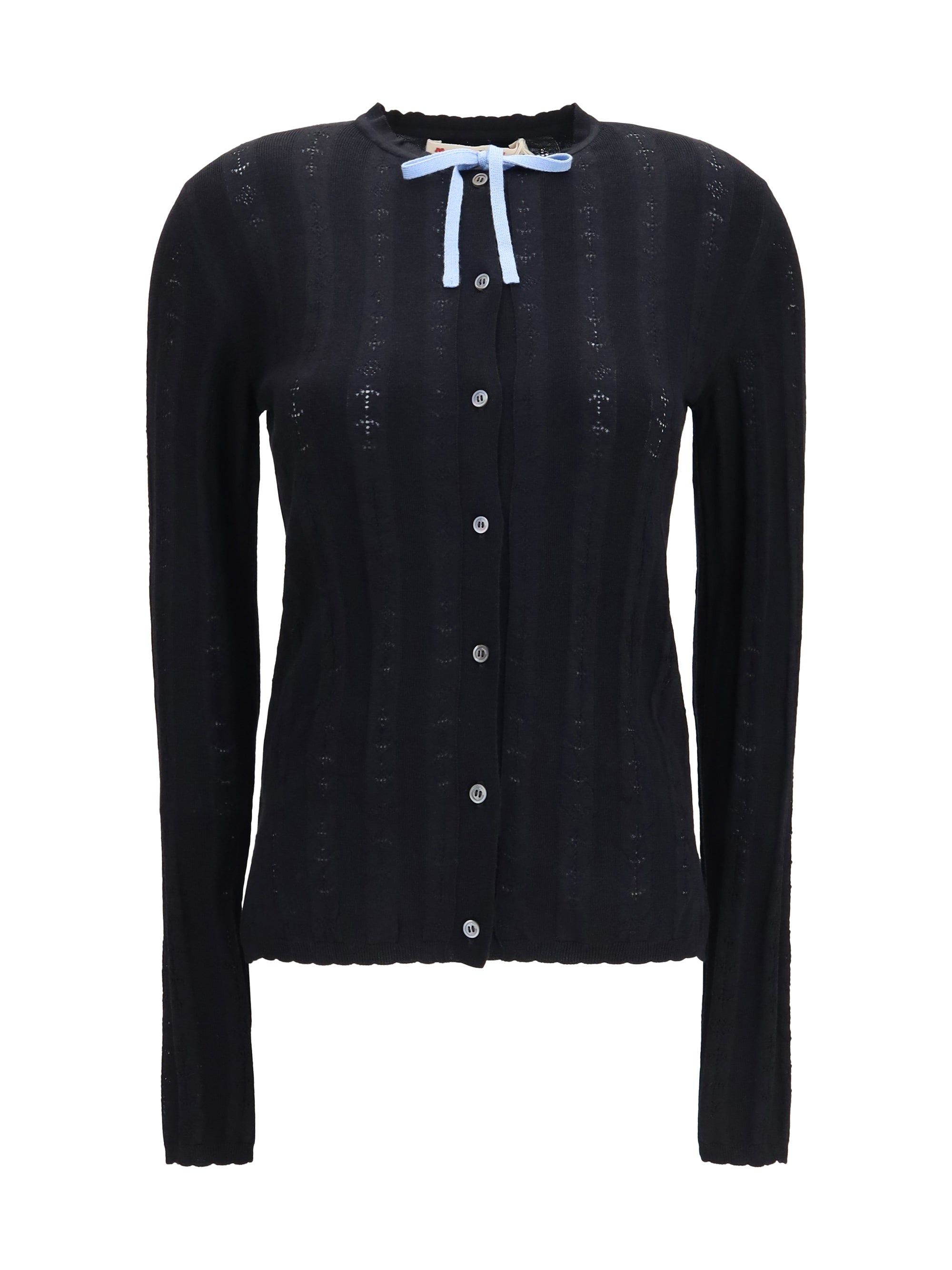 Wool and Silk with Bow Cardigan — Black