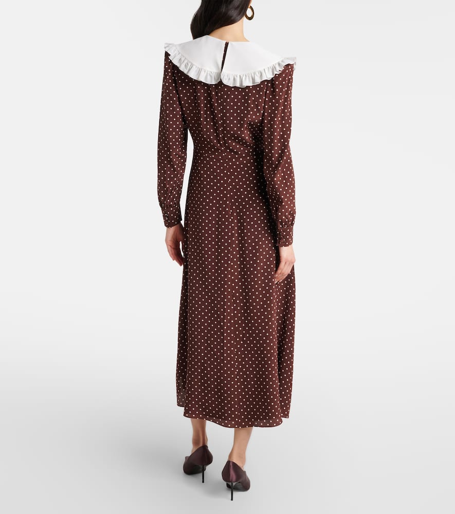 Polka-dot ruffled silk midi dress