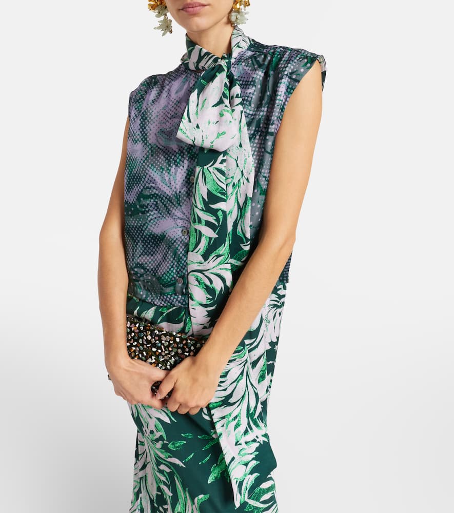 Printed tie-neck midi dress