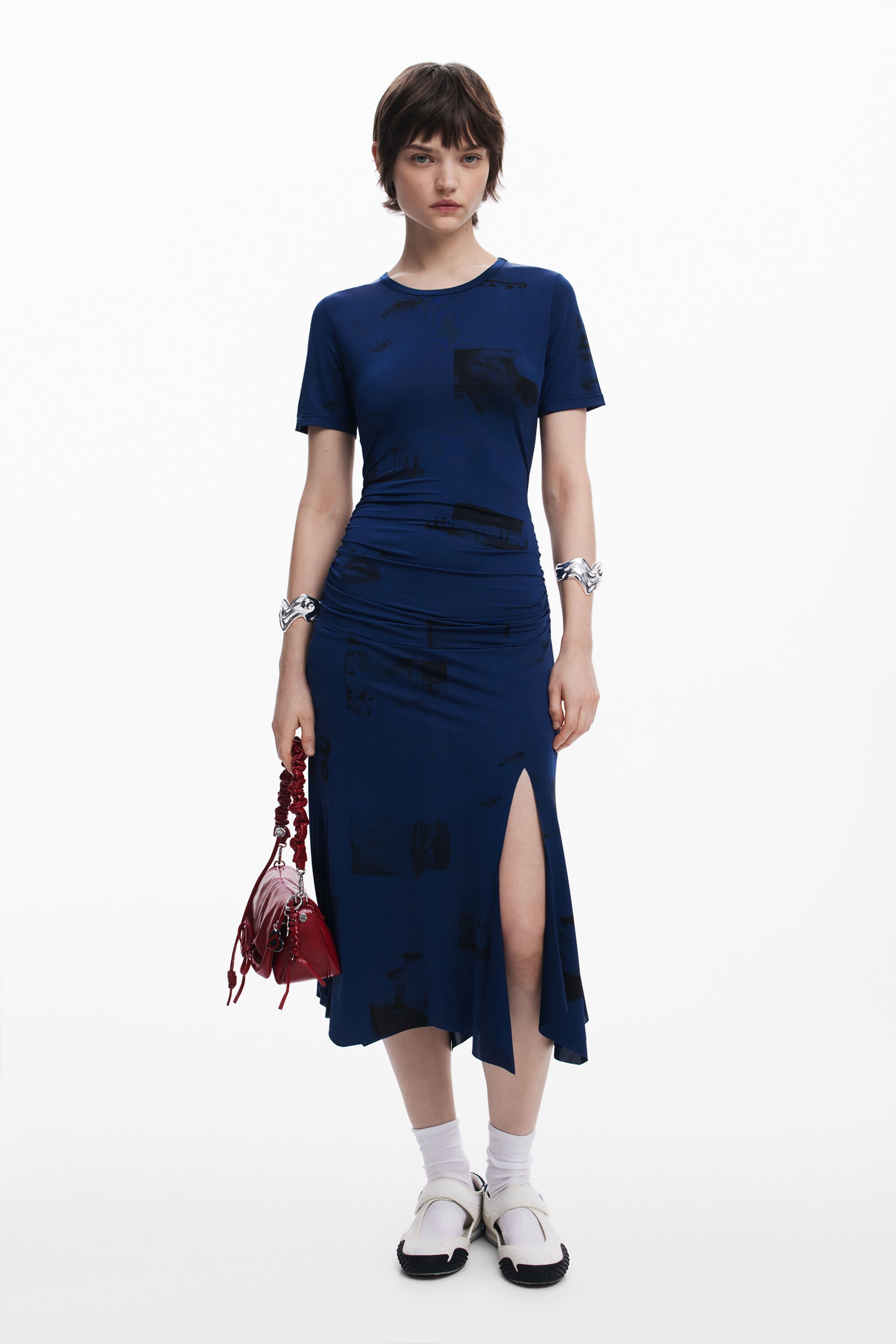 Asymmetric postcard dress