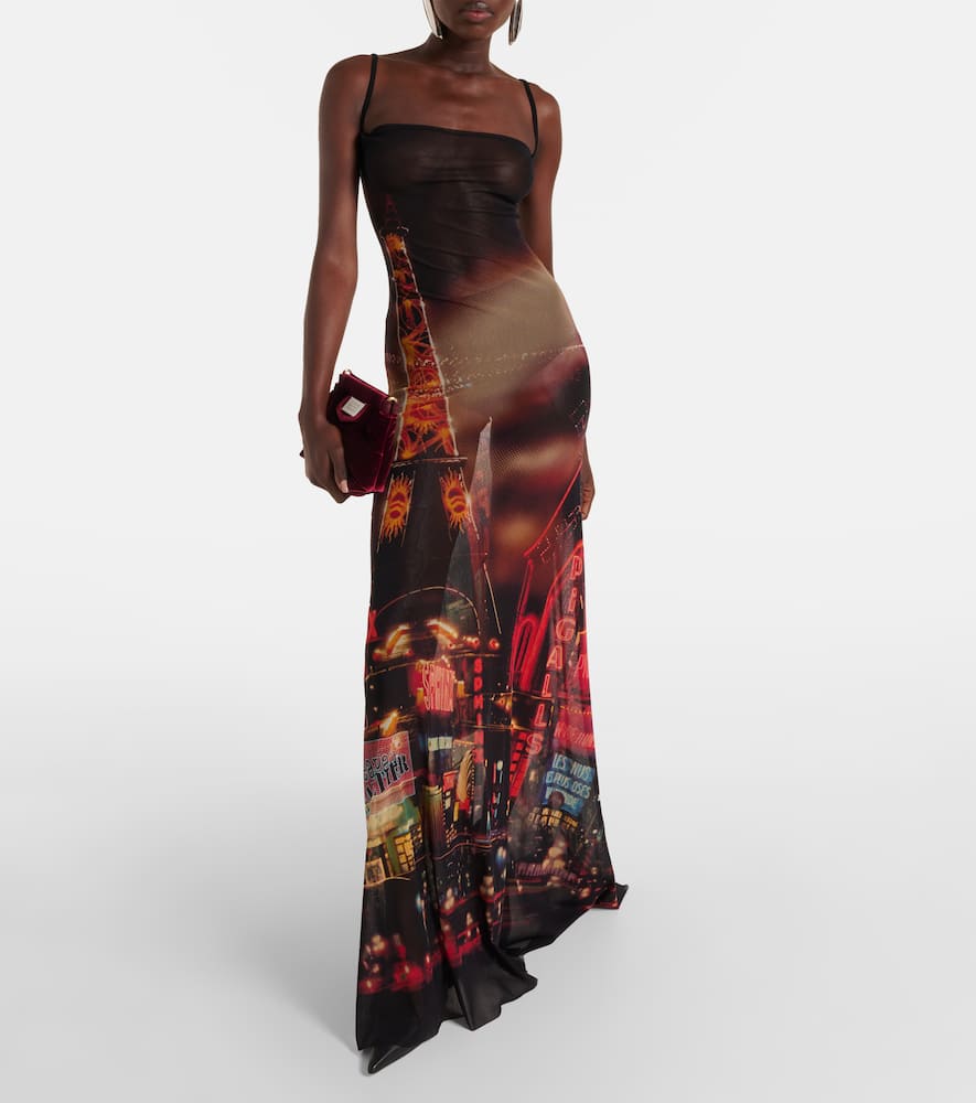 Printed mesh slip dress