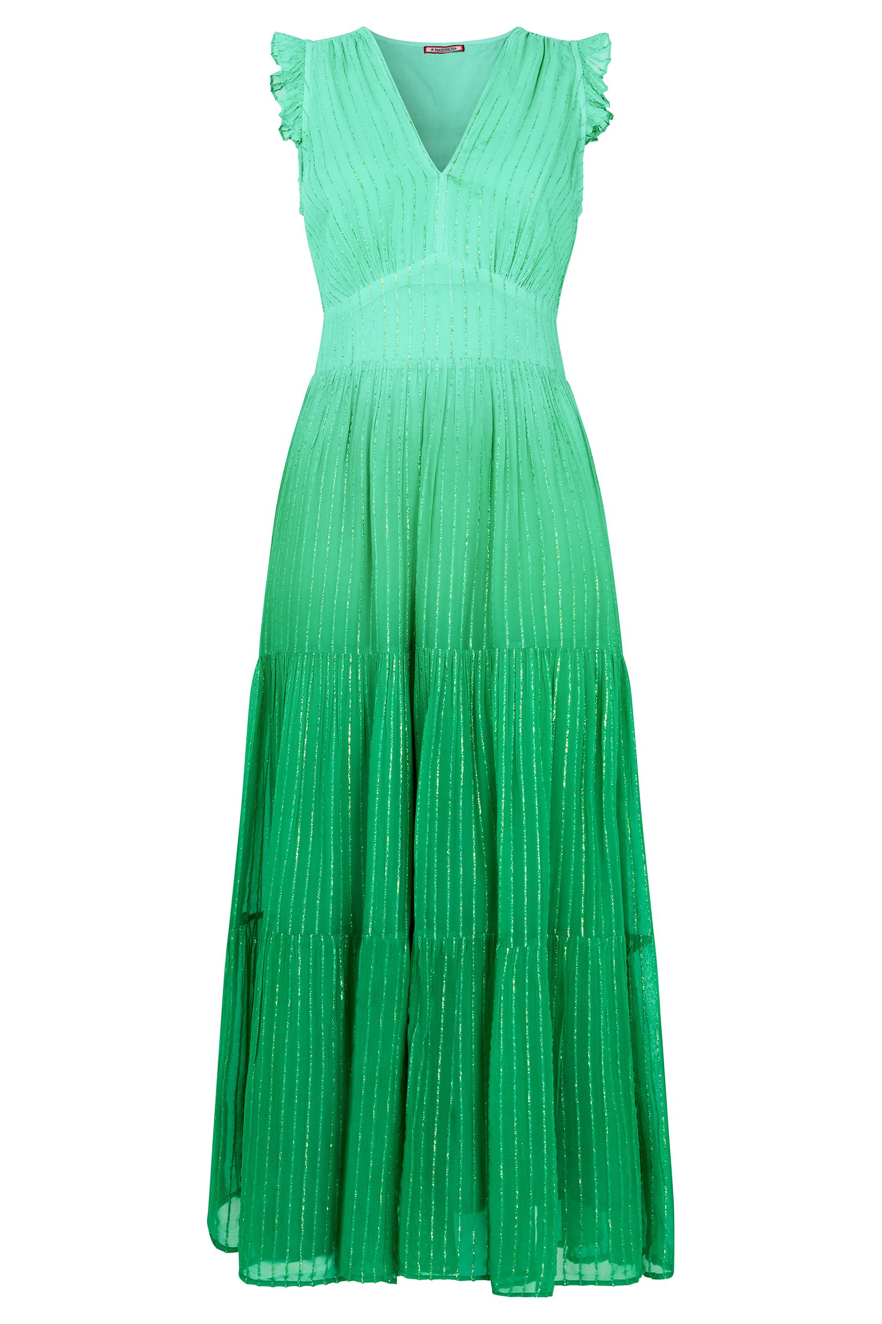 Joe Browns Tiered Maxi Dress With Frill Sleeves And Shirred Waist In Green