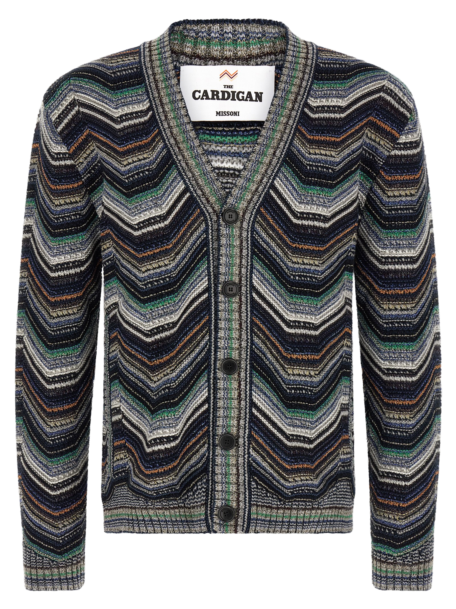Zigzag Wool-Cotton Blend Cardigan — Multicolor