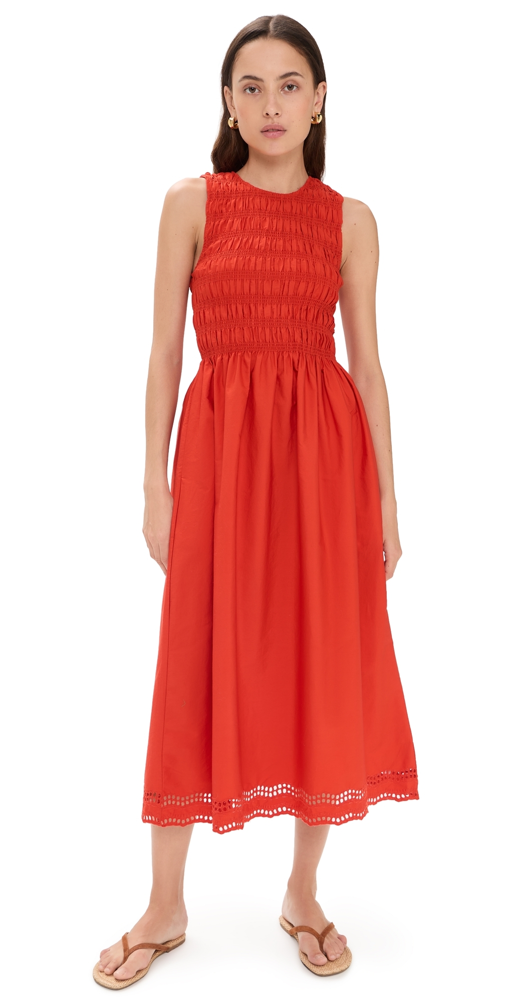 The Embroidered Melody Smocked Midi Dress Wild Poppy
