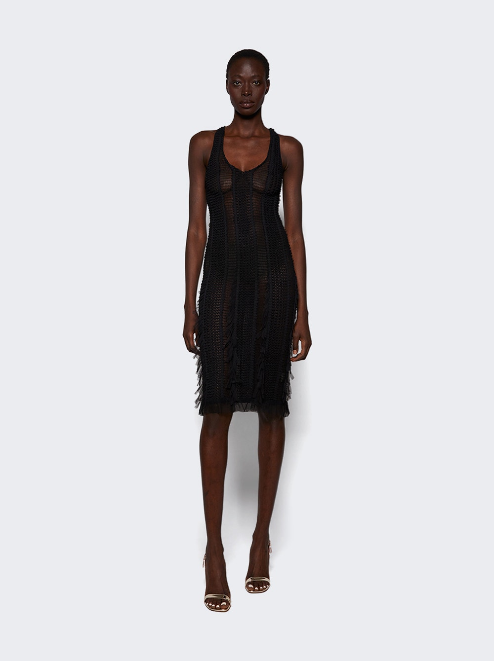 Feather-detailing midi dress - Black
