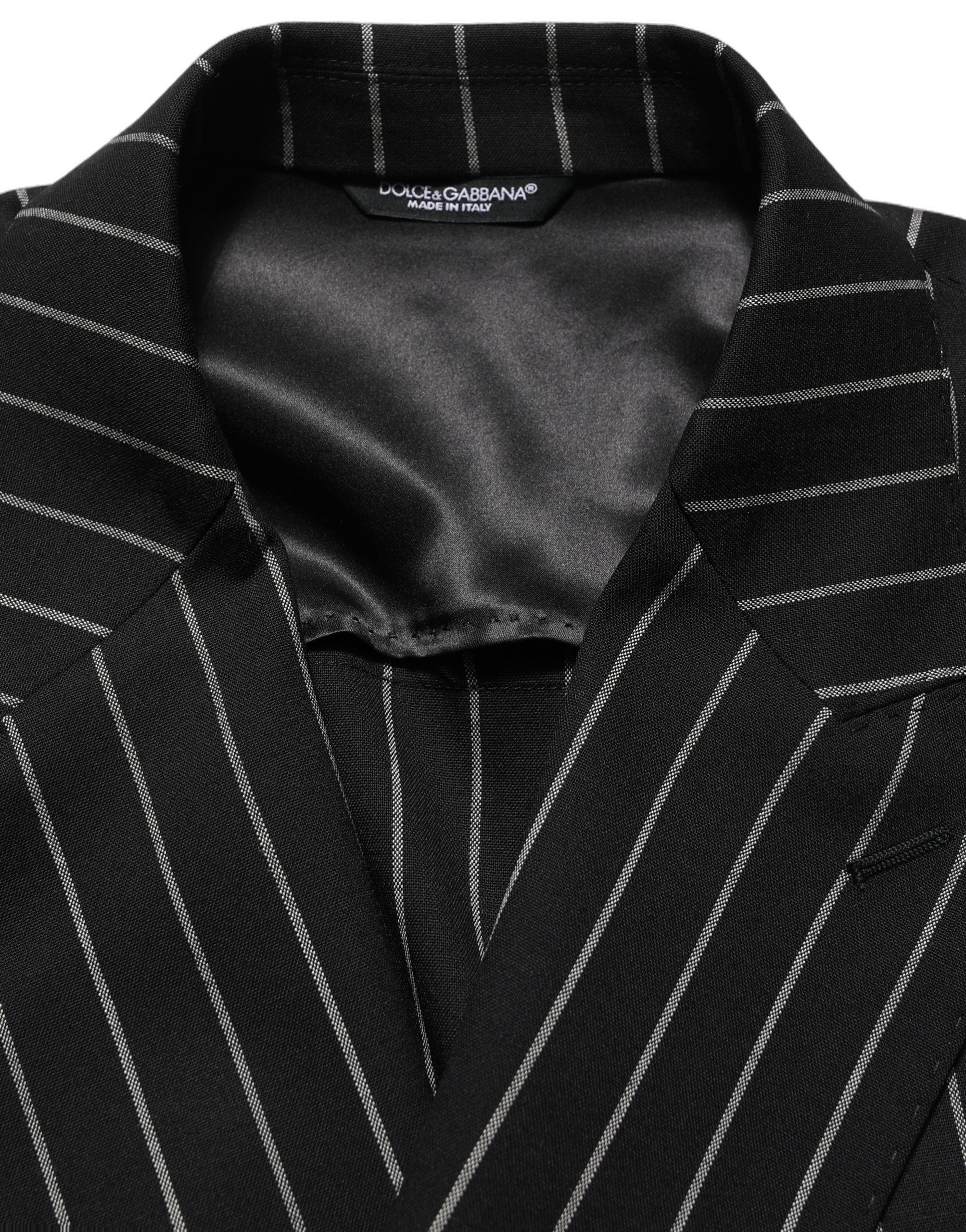 Pinstriped Wool Blazer — Black