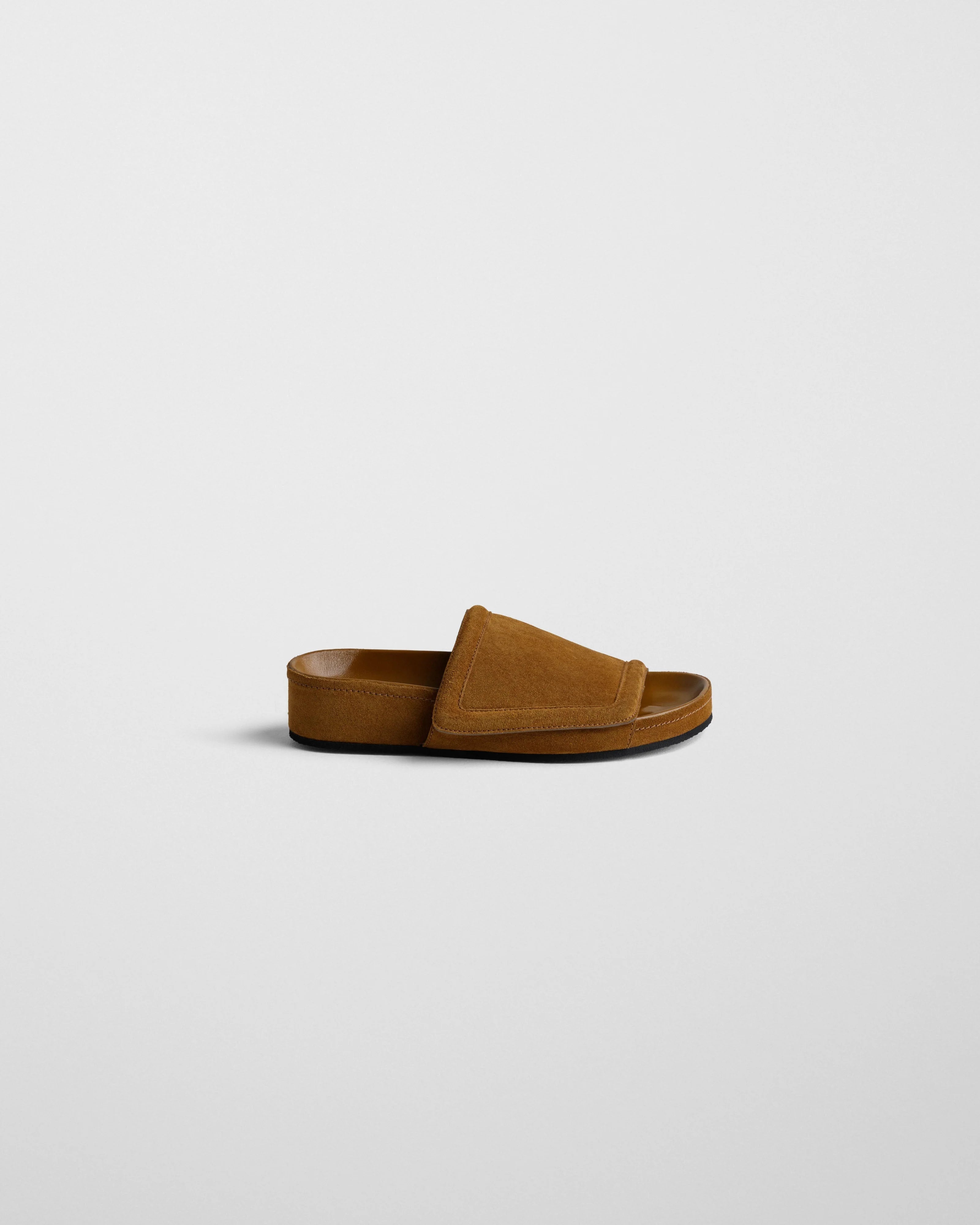 Suede Slide Slide Sandal — Brown