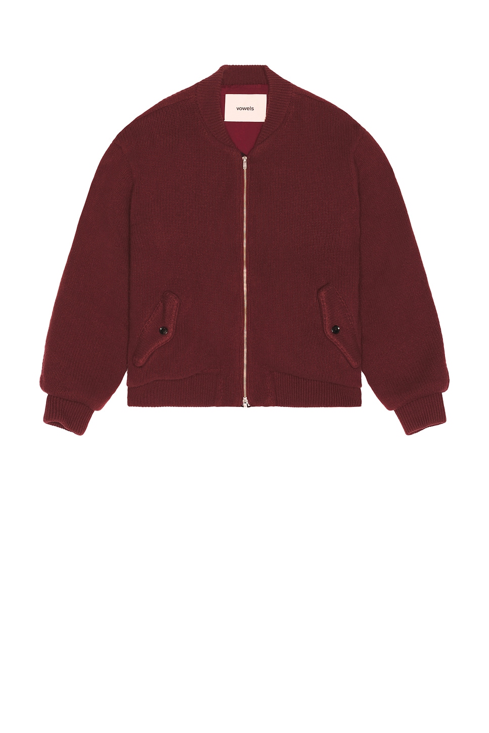 Vowels Knitted Bomber Jacket in Madame Red - Red. 4 also