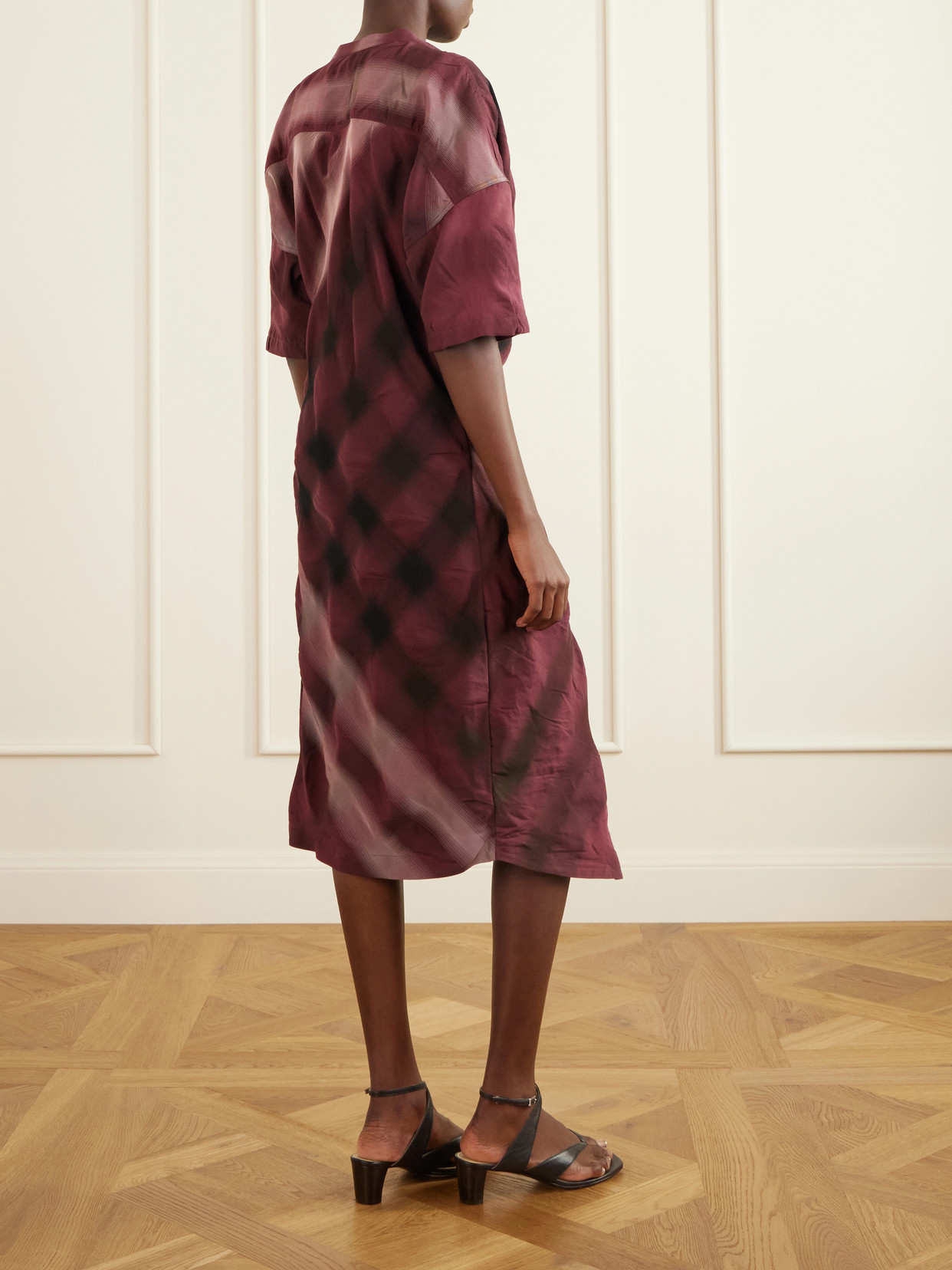 Printed Jersey Midi Shirt Dress - Burgundy
